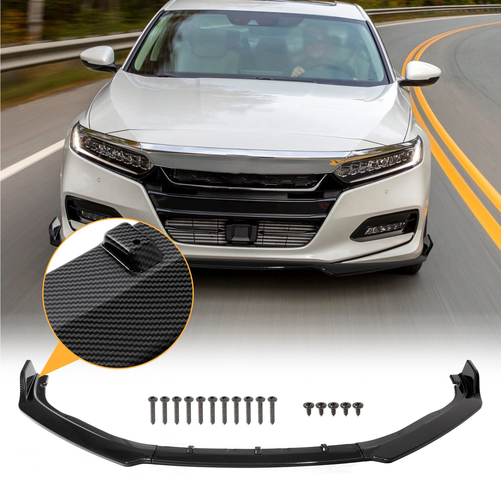 AUXMART Carbon Fiber Front Bumper Lip Spoiler Splitter for 2018-2021 Honda Civic | Body Kit & Trim Protection | Perfect for Street Racing & Car Shows