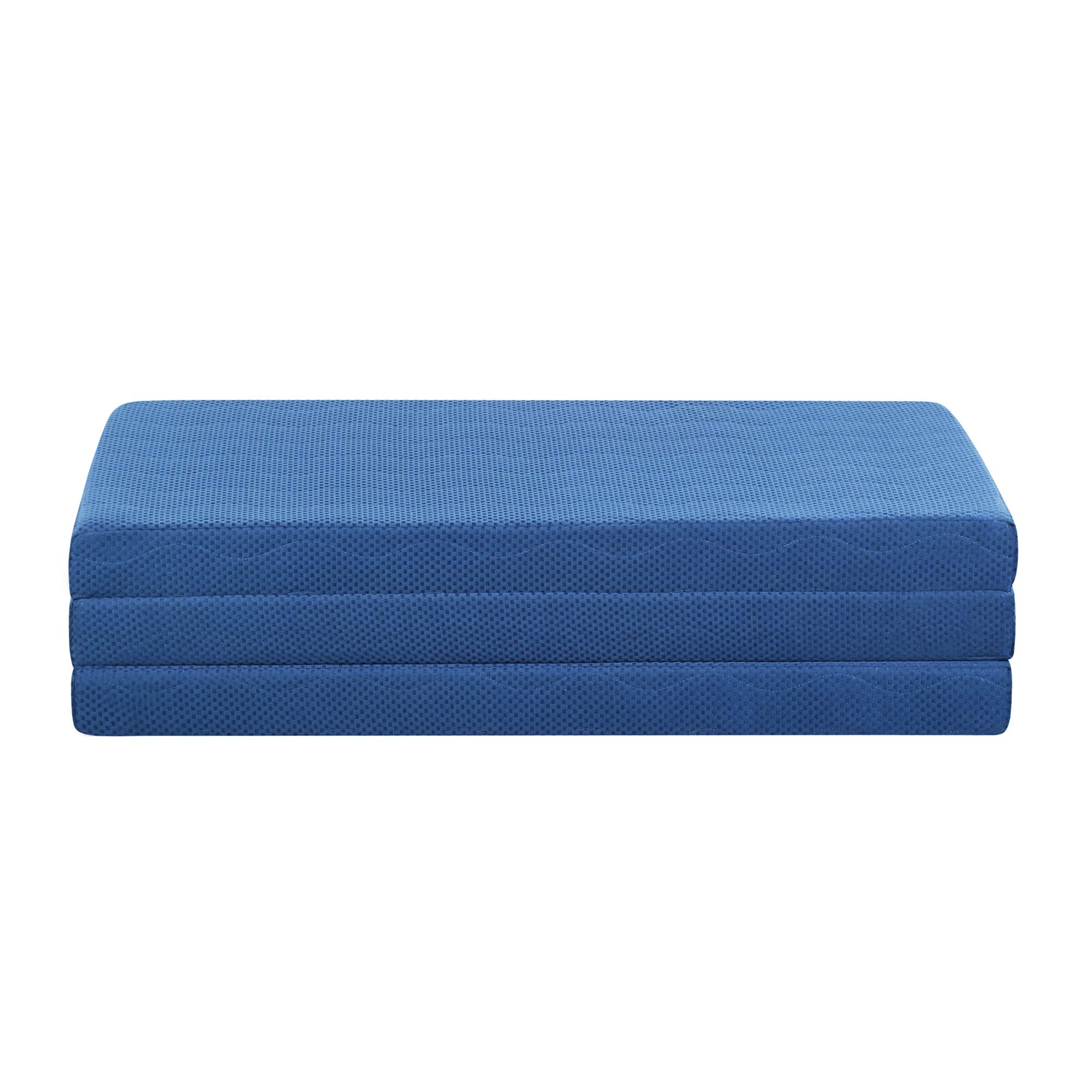 PrimaSleep 4 Inch Tri-Folding Mattress Topper - Full Size Blue Memory Foam Guest Bed Topper with Washable Cover - Perfect for Sleepovers, Dorm Rooms, Camping & Travel - Portable & Easy to Carry