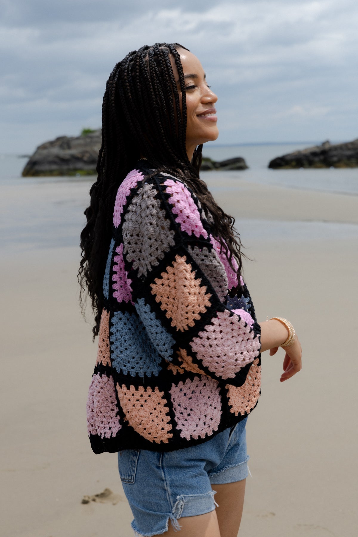 Pastel Crochet Square Short Jacket for Women - Stylish Boho Summer Cover-Up for Beach, Music Festivals & Outdoor Adventures