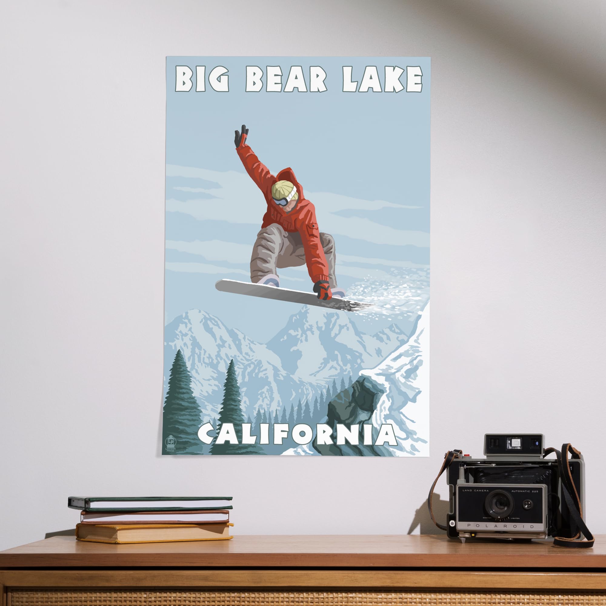 Lantern Press 16x24 Inch Giclee Art Print - Big Bear Lake California Snowboarder Jumping Action - Wall Decor for Living Room, Bedroom & Office