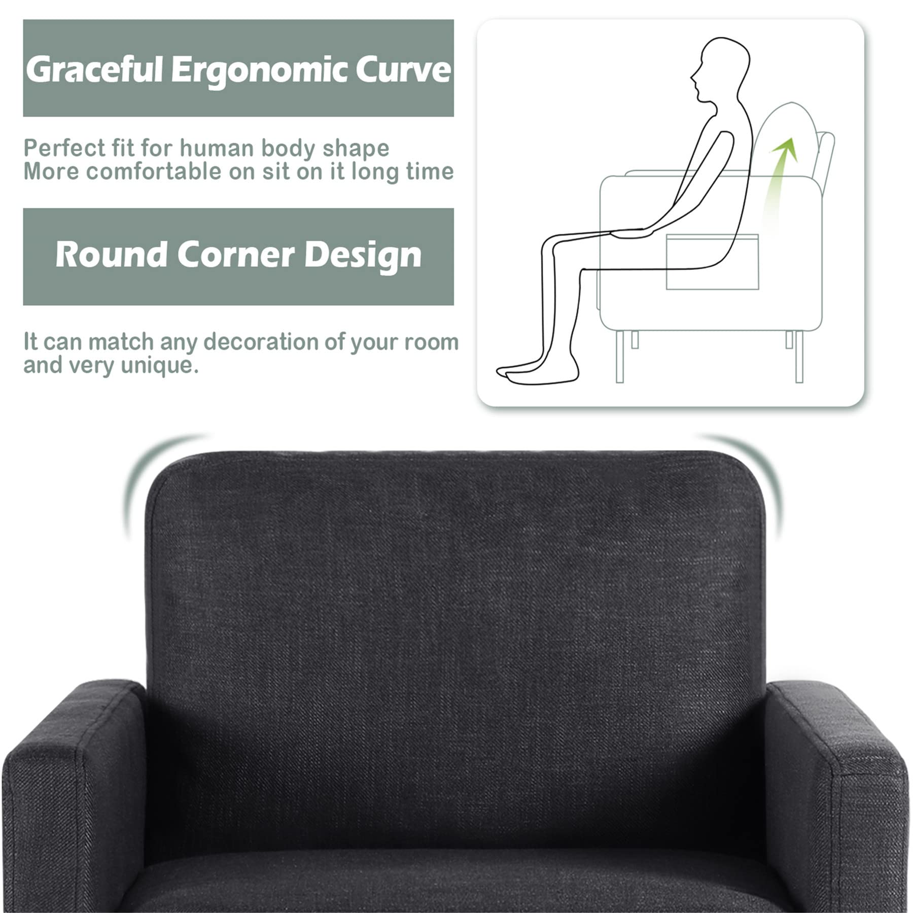 STHOUYN 2-Piece Fabric Accent Chair Set - Small Space Living Room, Bedroom & Office Armchair - Comfy Reading Chair for Adults - Dark Grey (Set of 2) - Perfect for Apartments, Dorms & Cozy Corners