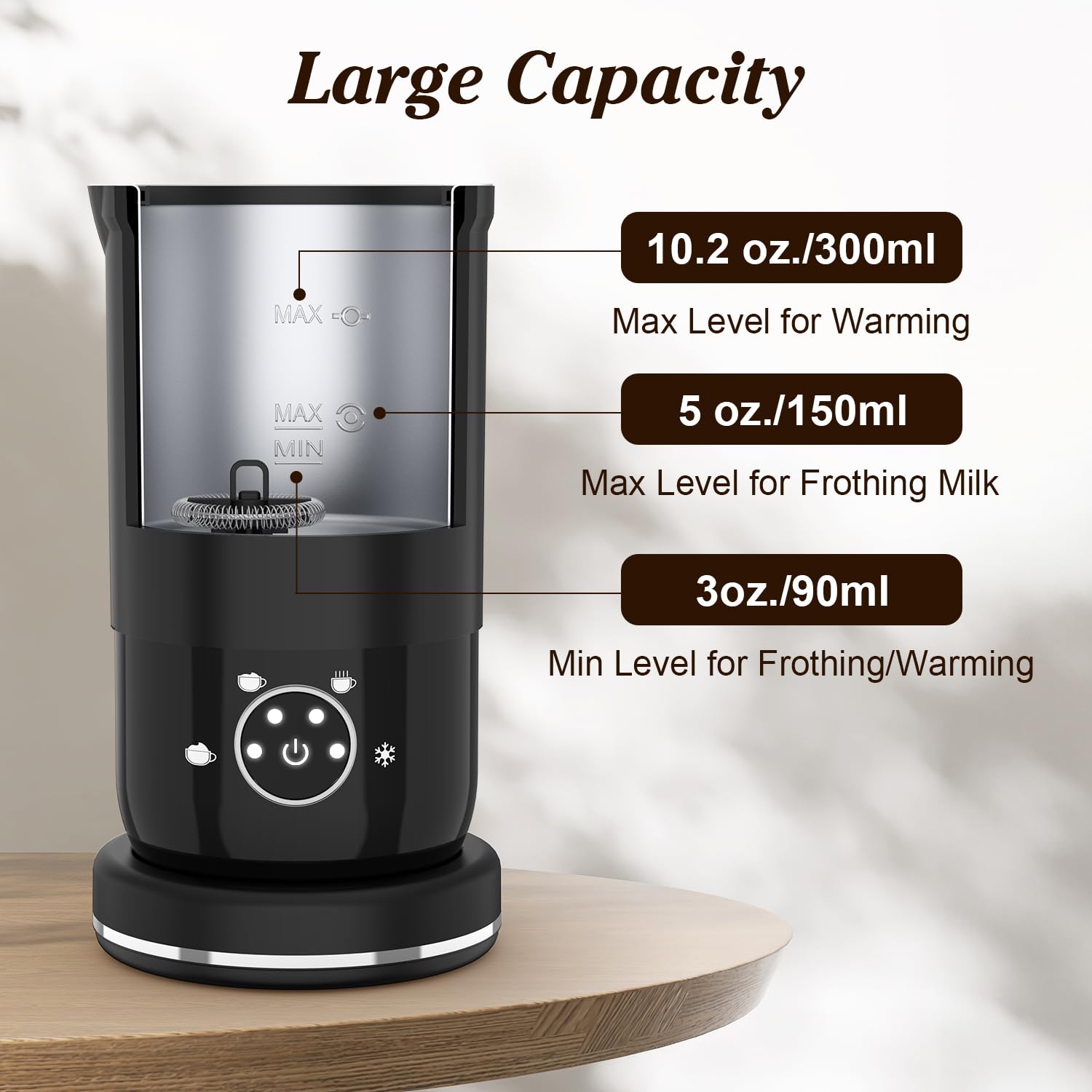 DEVINC 4-in-1 Electric Milk Frother and Steamer - Hot & Cold Foam Maker with Auto Shut-Off - Perfect for Coffee, Latte, Cappuccino, Matcha - Ideal for Home, Office, and Coffee Shop Use