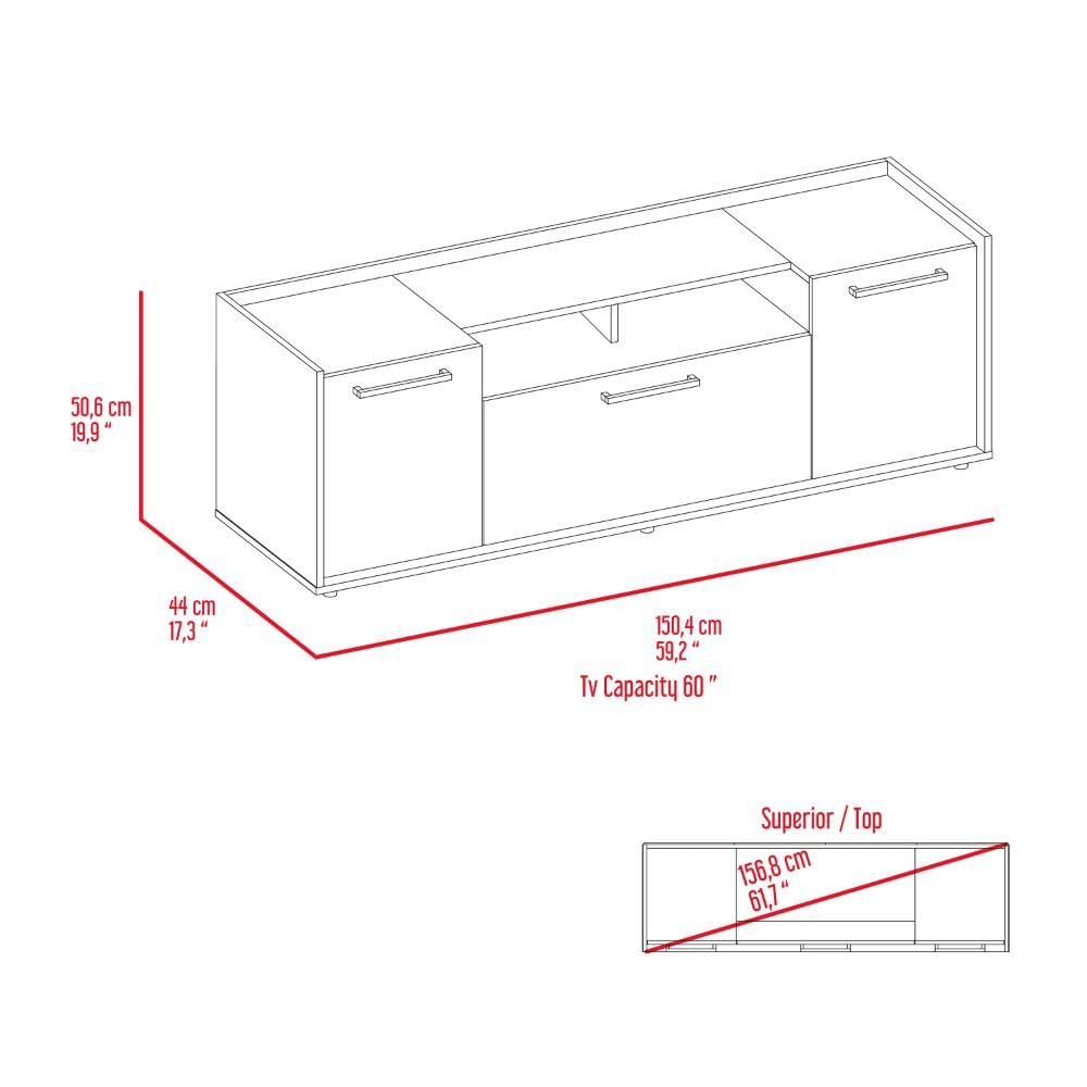 Tuhome Lyon TV Stand for TVs up to 55 Inches with One Cabinet and Double Doors in Dark Walnut - Perfect for Living Room, Bedroom, or Home Theater Setup
