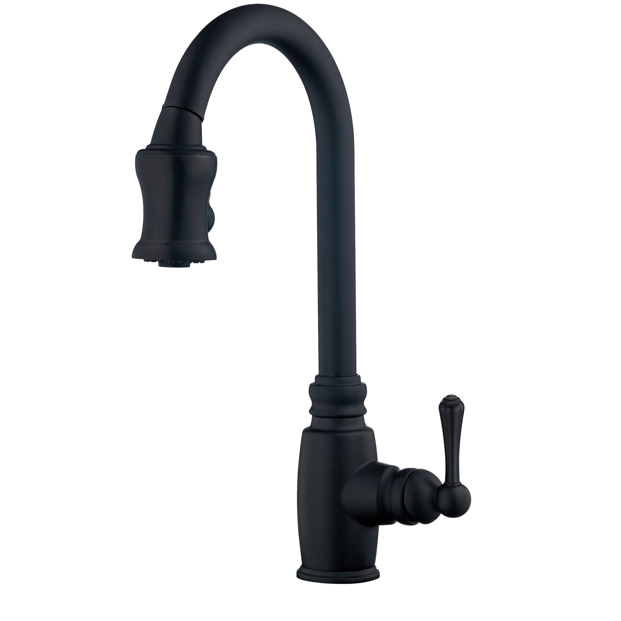 Danze Opulence Satin Black Traditional Gooseneck Pull Down Spray Kitchen Faucet - High Arc Commercial Style for Modern Farmhouse & Restaurant Sinks