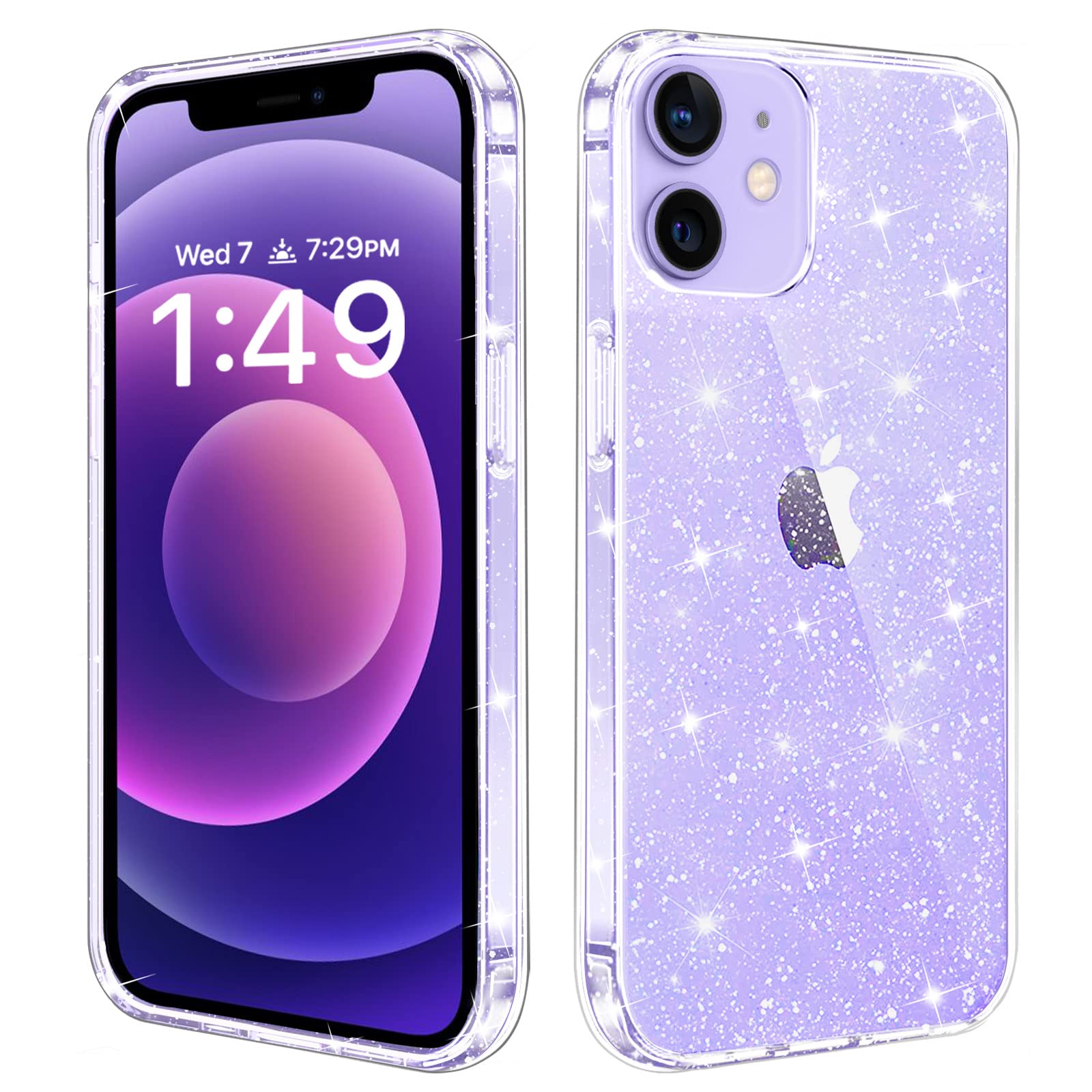 Sparkly Crystal Glitter iPhone 12/12 Pro Case for Women - Slim Protective Shockproof Clear Glitter Phone Cover (6.1