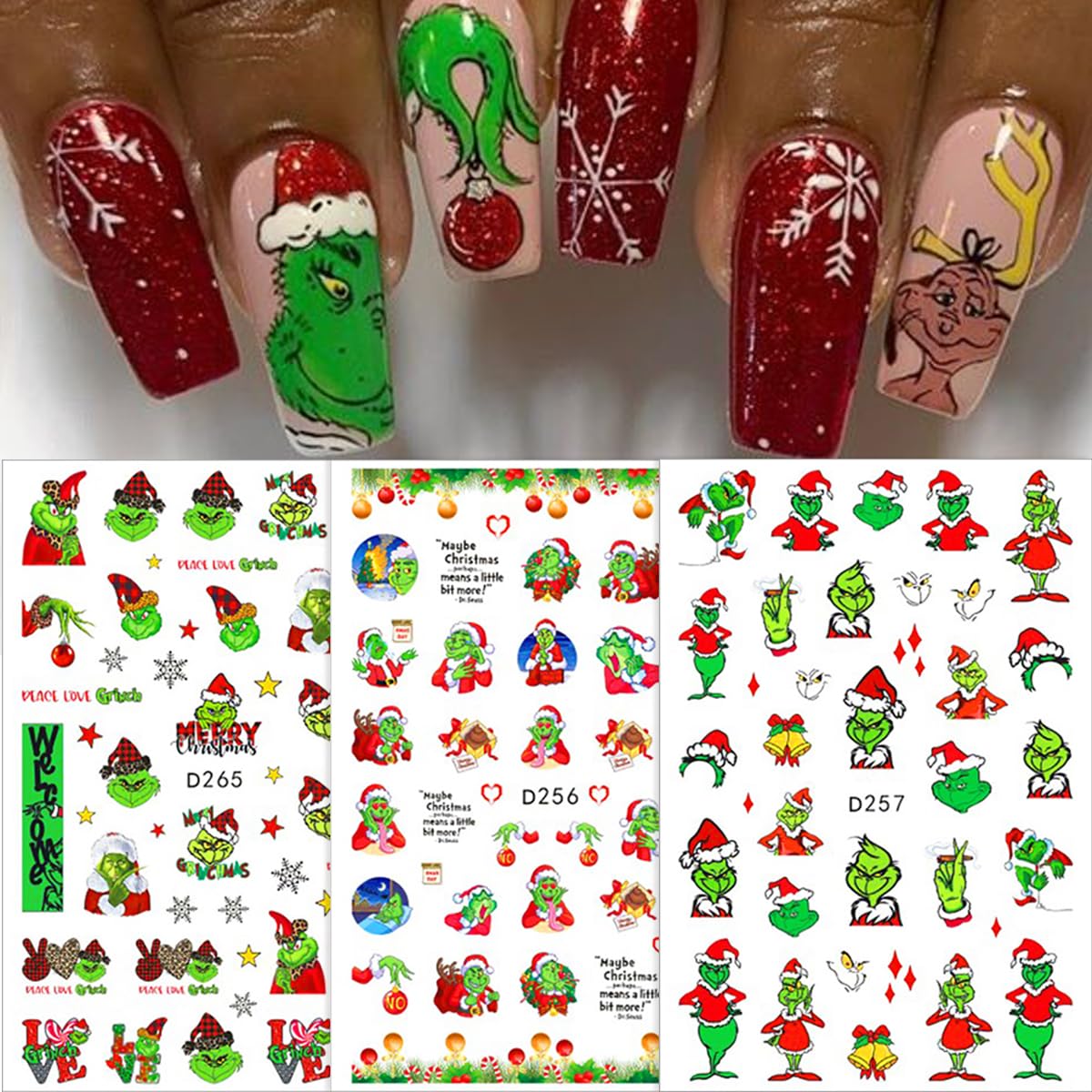 6 Sheets Christmas Nail Art Stickers - 3D Self-Adhesive Snowflake & Cute Cartoon Nail Decals for Women | Winter Holiday Manicure Supplies & Decorations | Perfect for Xmas Parties, Gift Giving & Festive Nail Designs