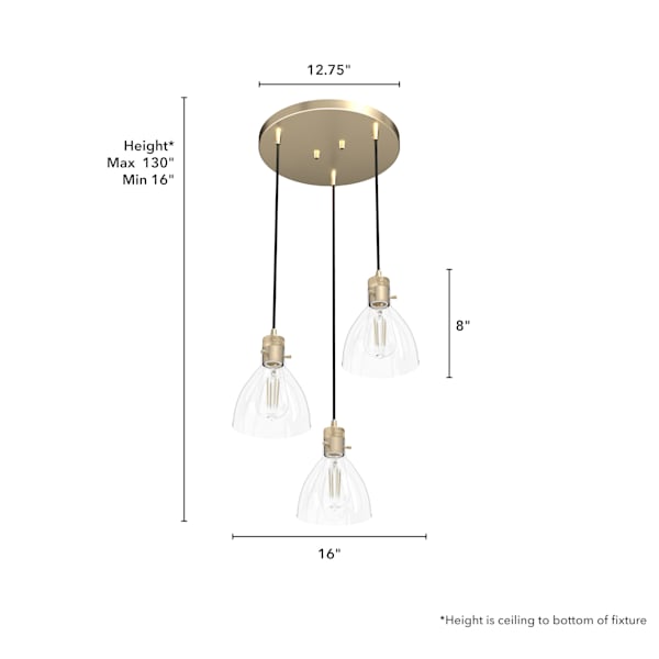 Hunter Van Nuys 3-Light Round Cluster Ceiling Light Fixture in Alturas Gold Finish - Perfect for Dining Room, Bedroom, or Entryway Lighting