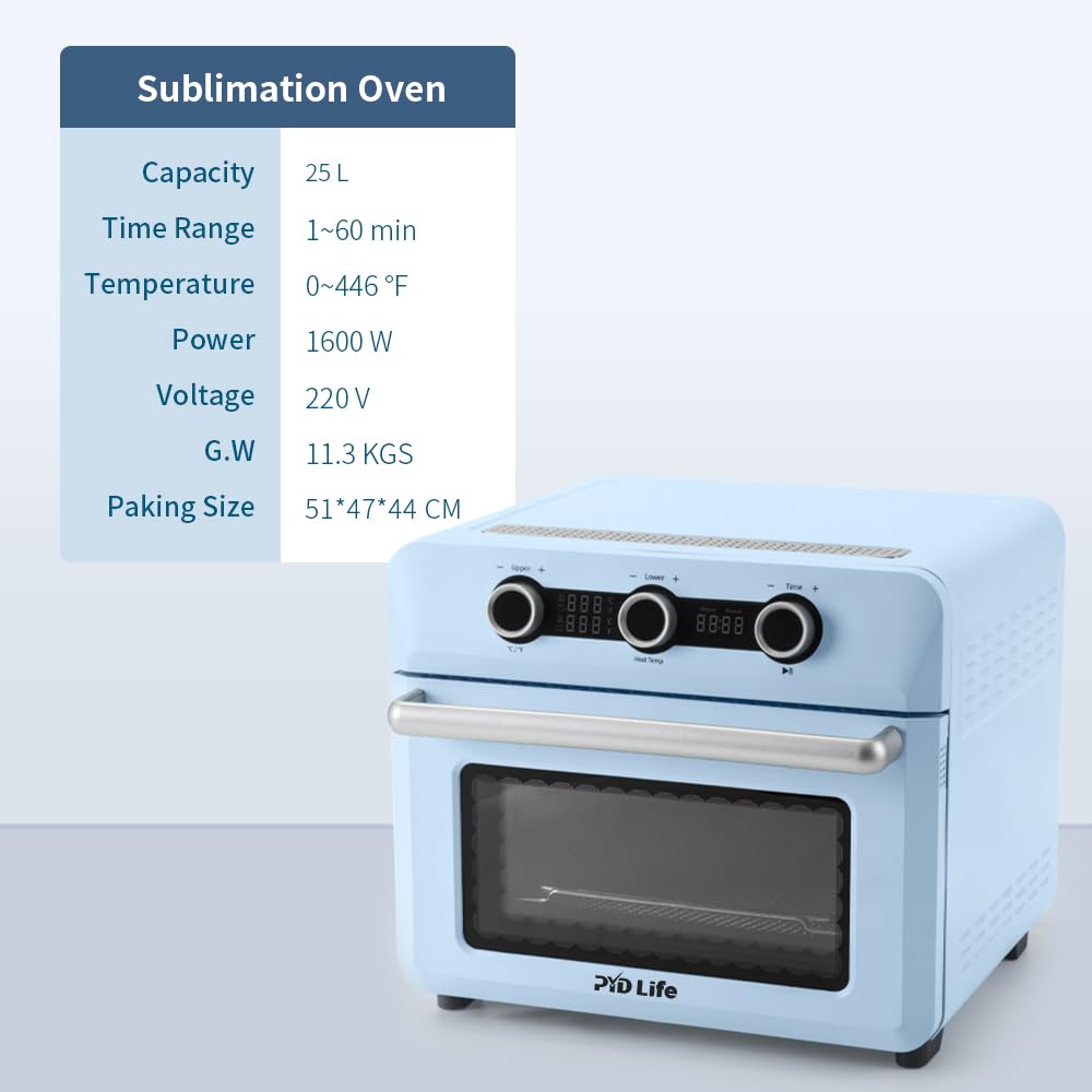 PYD Life 25L 1600W Sublimation Oven Machine - 110V Convection Oven for Mugs, Tumblers & Water Bottles - Perfect for Bulk Printing & Custom Designs (Light Blue) - Ideal for Home Business & DIY Craft Projects