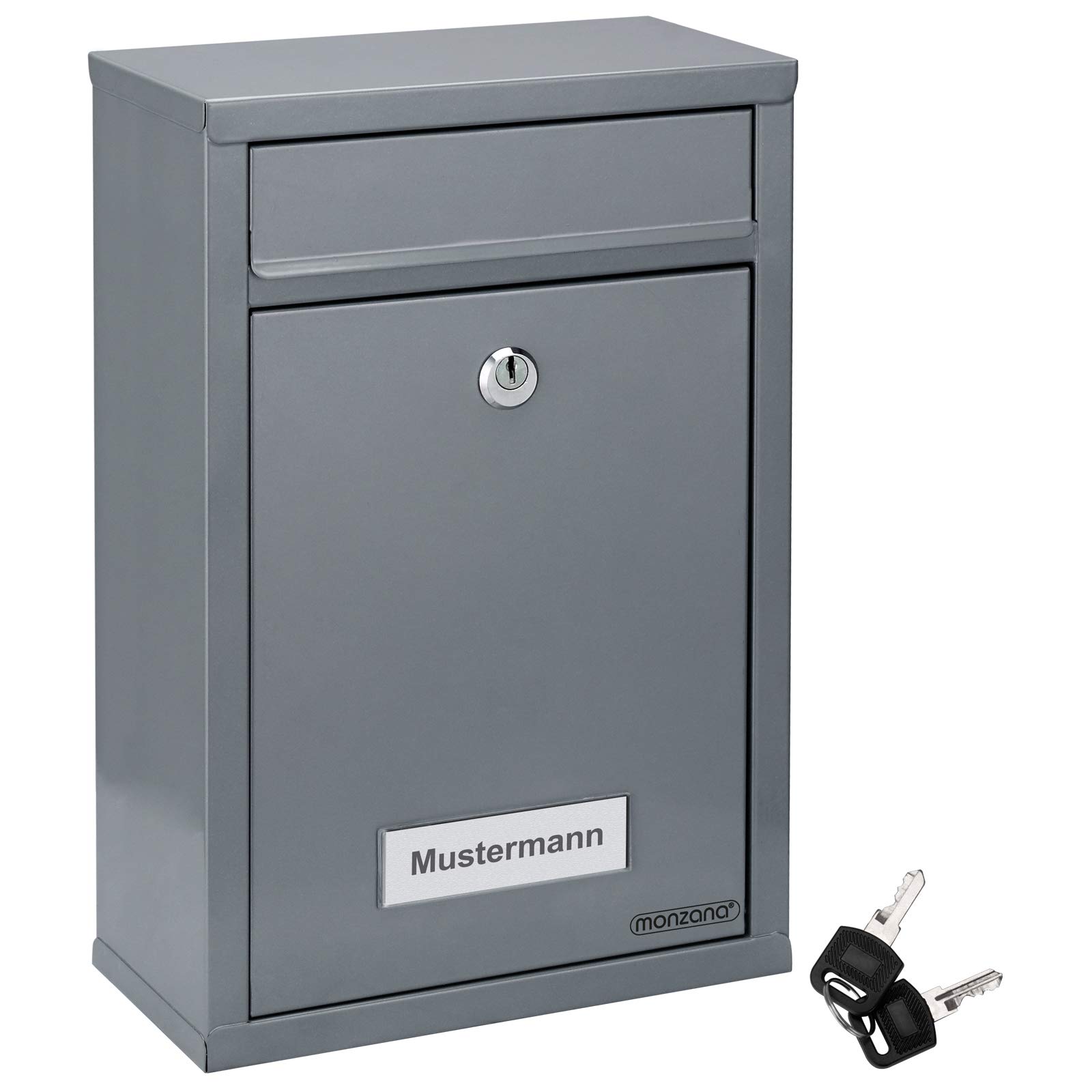 MONZANA® Wall Mounted Mailbox - Silver Steel Lockable Letter Box with 2 Keys & Nameplate - Perfect for Home, Office, and Apartment Security