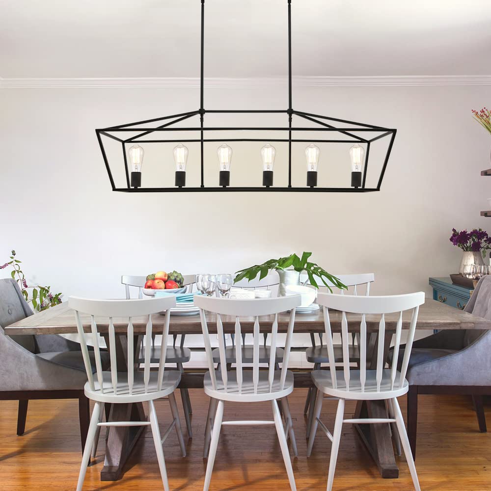 6-Light Black Kitchen Island Pendant Lighting Fixture - Modern Dining Room Chandelier for Living Room, Pool Table & Bar Counter - Perfect for Home Kitchen, Restaurant & Cafe Lighting Decor
