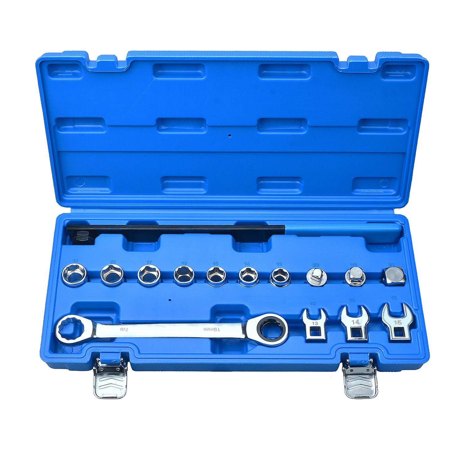 LainKeen 15-Piece Ratcheting Serpentine Belt Tool Set - Serpentine Belt Removal & Installation Kit with Reversible Ratchet Wrench, Socket Adapters, 6-Point Sockets & Crowfoot Wrenches - Perfect for Auto Repair, DIY Mechanics & Professional Garage Use