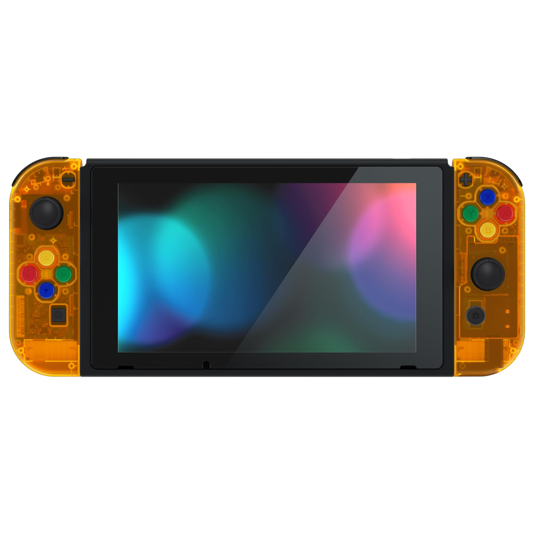 eXtremeRate DIY Replacement Shell & Buttons for Nintendo Switch - Clear Orange Back Plate & Joycon Controller Housing with Colorful Buttons (No Electronics Included) | Perfect for Switch Console Customization & Gaming Accessories