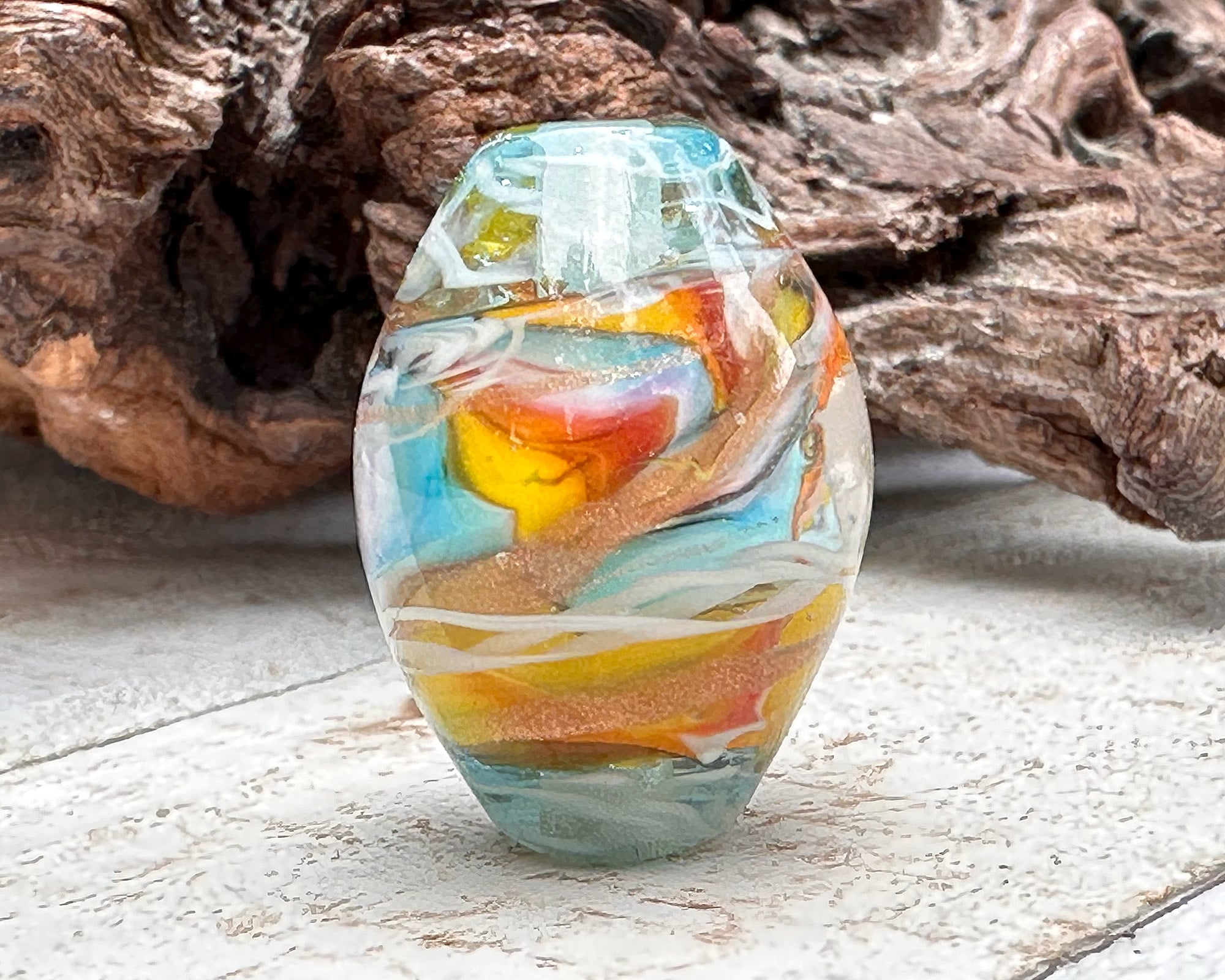 Handmade Sunset Rainbow Lampwork Glass Focal Bead for Jewelry Making - Perfect for Necklaces, Bracelets & DIY Craft Projects