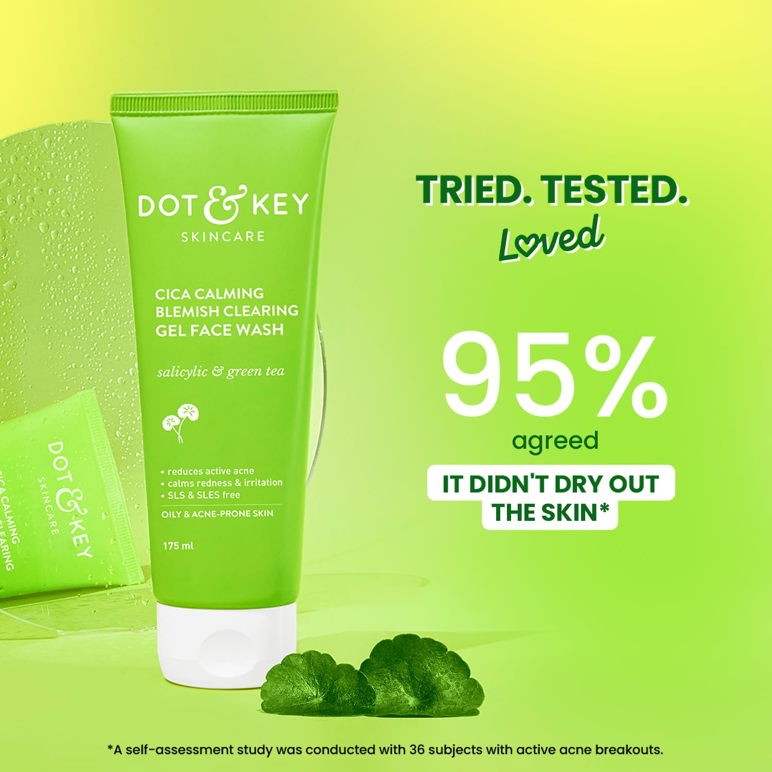 Dot & Key CICA Face Wash for Acne Prone Skin - 2% Salicylic Acid & Green Tea Formula | Oil Control Face Wash with Zinc for Oily & Sensitive Skin | Sulphate Free Skincare for Men & Women | 100ml | Perfect for Daily Cleansing & Acne Treatment Routine