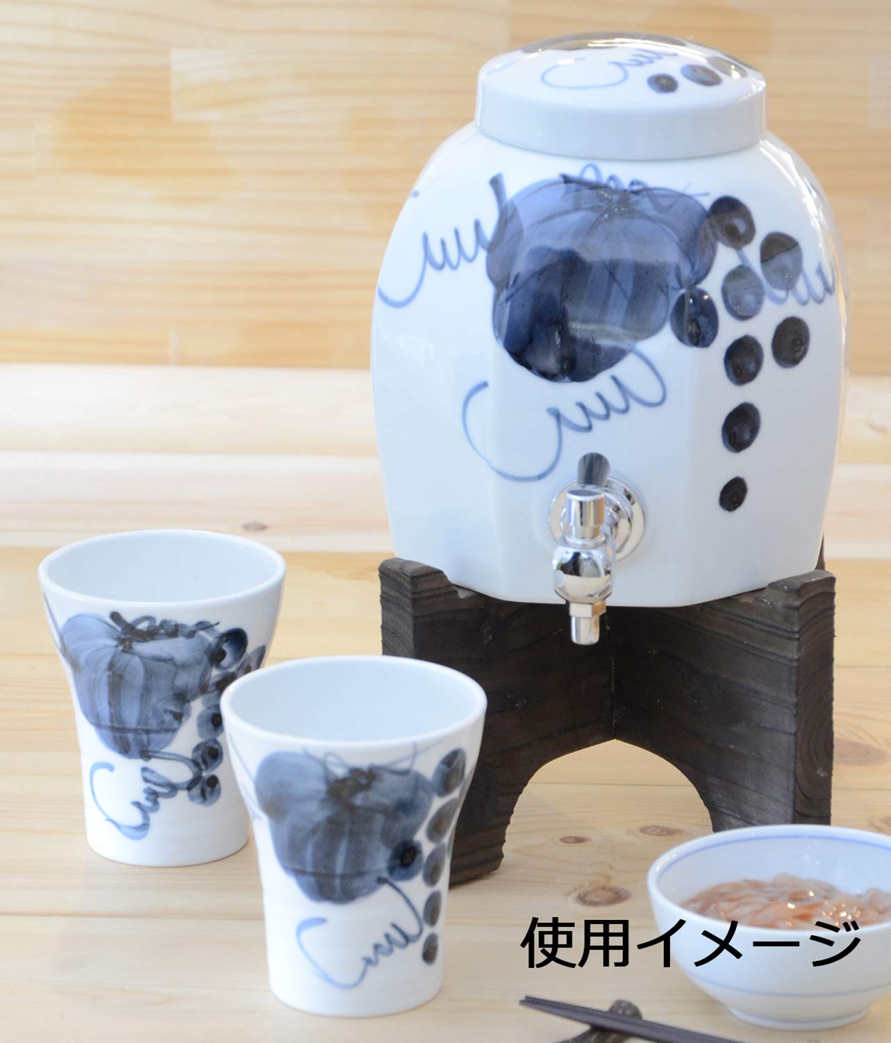 Arita Ware SYO-301 Japanese Shochu Server Set with 2 Cups - Handcrafted White Ceramic with Chamfered Edges & Grape Design - Perfect for Sake, Soju or Cocktail Serving at Home Bars, Restaurants or Gifts