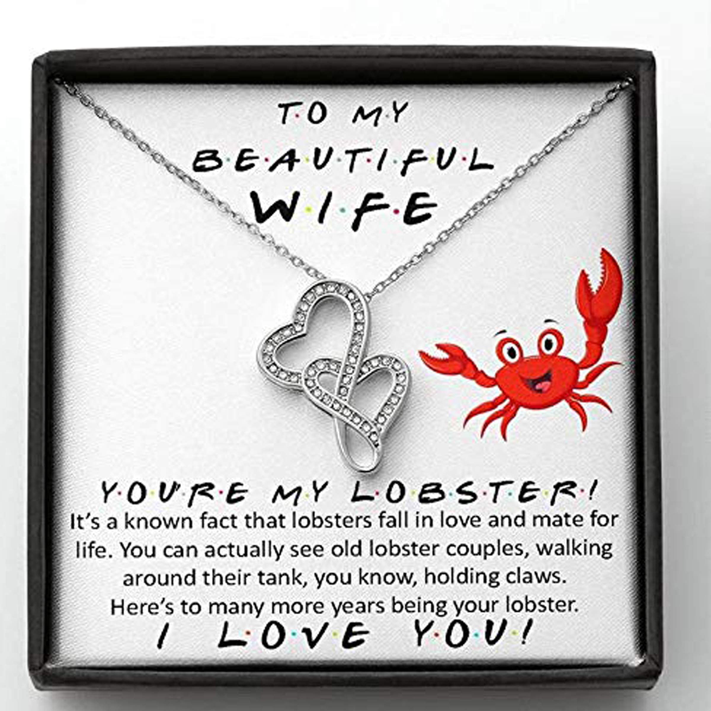 Handmade Double Hearts Necklace - Romantic 'You're My Lobster' Jewelry Gift for Wife | Valentine's Day, Birthday & Anniversary Present | Comes with Message Card & Gift Box | Perfect for Date Nights, Proposals & Special Occasions