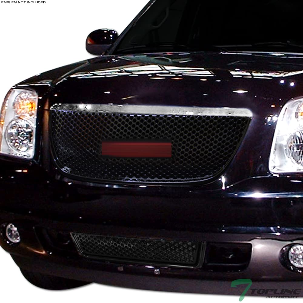 Glossy Black ABS Front Upper Hood Grill & Lower Bumper Grille Guard with Round Hole Mesh Design - Compatible with 2007-2014 GMC Yukon XL Denali | Perfect for Off-Road Protection & Custom Styling