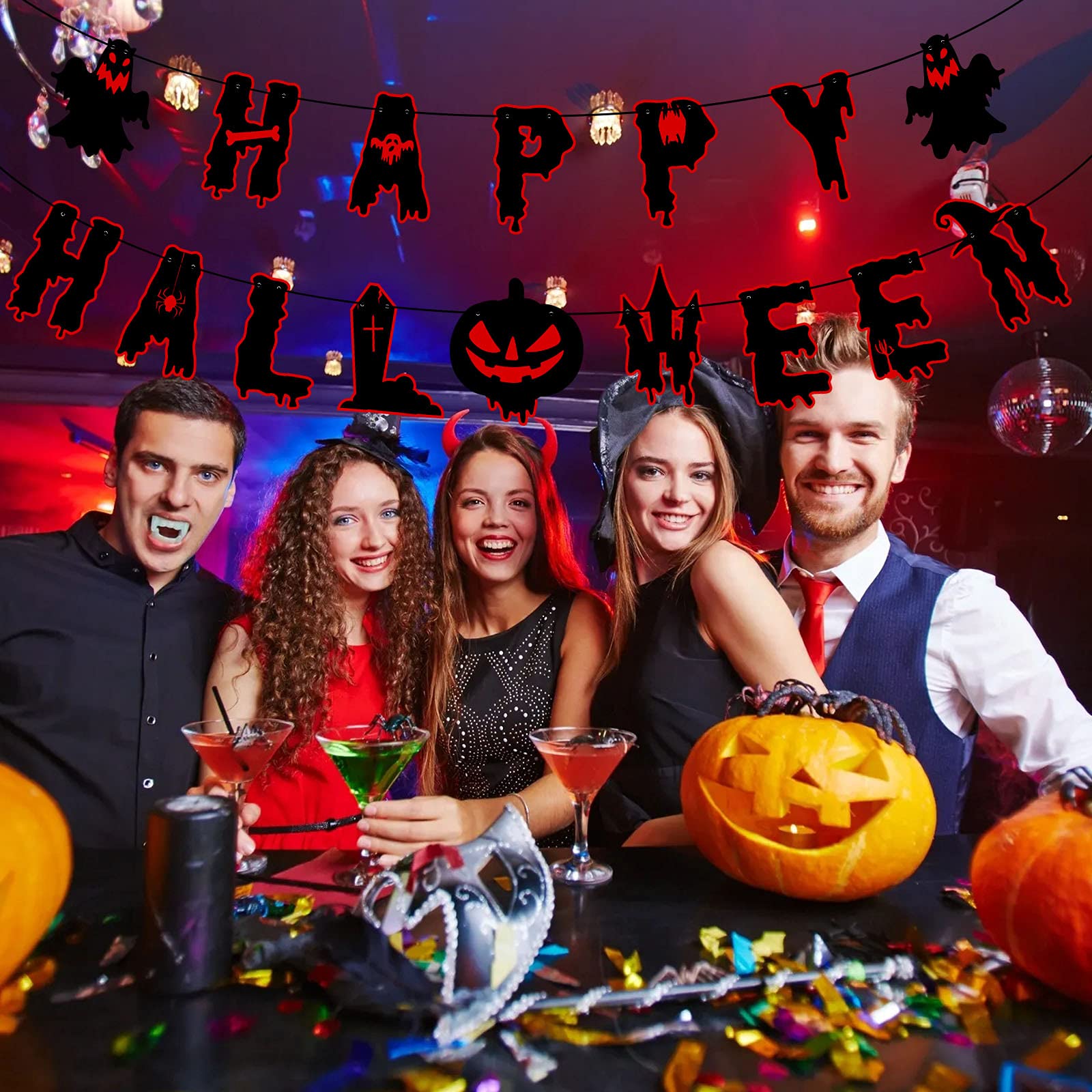 Happy Halloween Banner - Spooky Halloween Party Decorations for Haunted House, Mantle & Halloween Theme Party | Perfect for Home, Office & Outdoor Decor