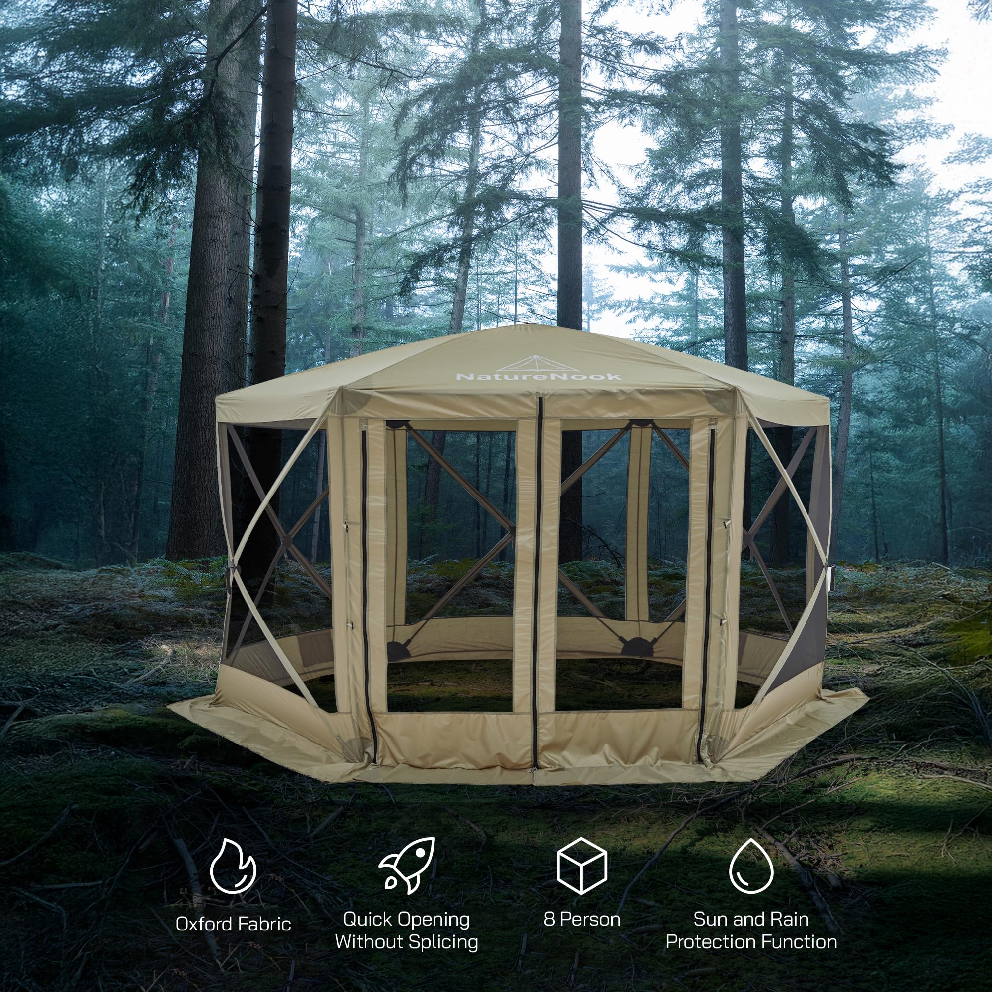 12x12 Pop Up Gazebo Tent - Waterproof & UV Resistant 6-Sided Canopy Shelter for 8 People | Portable Outdoor Party Tent for Camping, Backyard BBQ, Beach Picnics & Family Gatherings