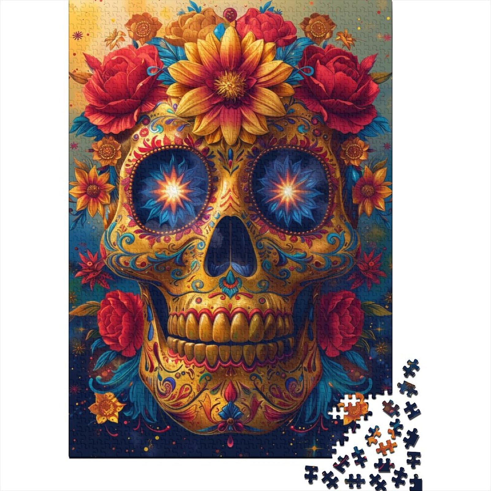 1000-Piece Colorful Skull Jigsaw Puzzle for Teens & Adults - Wooden Puzzle Toy, Durable & Challenging Brain Game (29.53x19.69 Inches) - Perfect for Family Game Night, Birthday Gifts & Home Decor
