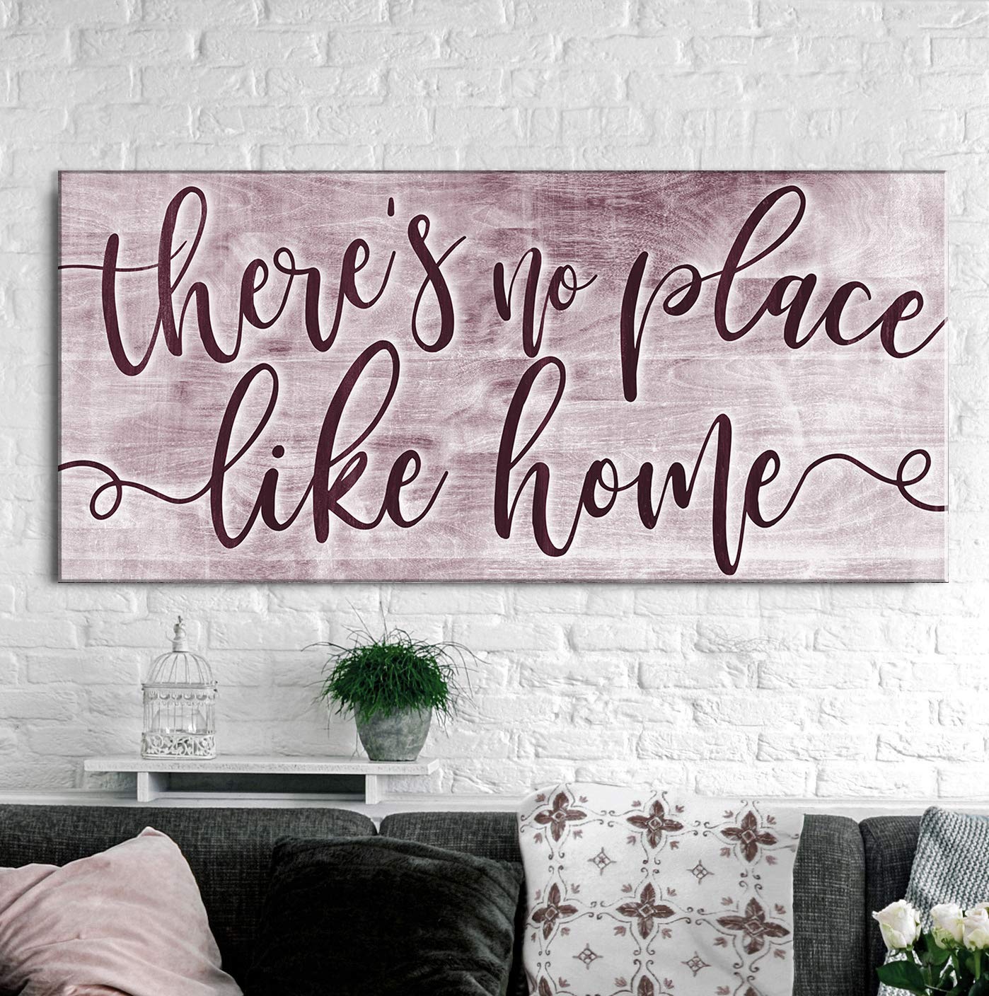 Artistic Home Wall Decor - 'There's No Place Like Home' Rustic Sign (60x27 Inches, Wine Red) | Perfect Housewarming Gift & Living Room Decoration | Farmhouse Style for Cozy Spaces