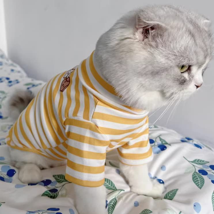 Cute Striped Turtleneck Dog Sweater - Super Soft & Stretchy Embroidered Puppy Pullover for Small Medium Large Dogs & Cats (Yellow, Small) - Perfect for Winter Walks & Indoor Cozy Time