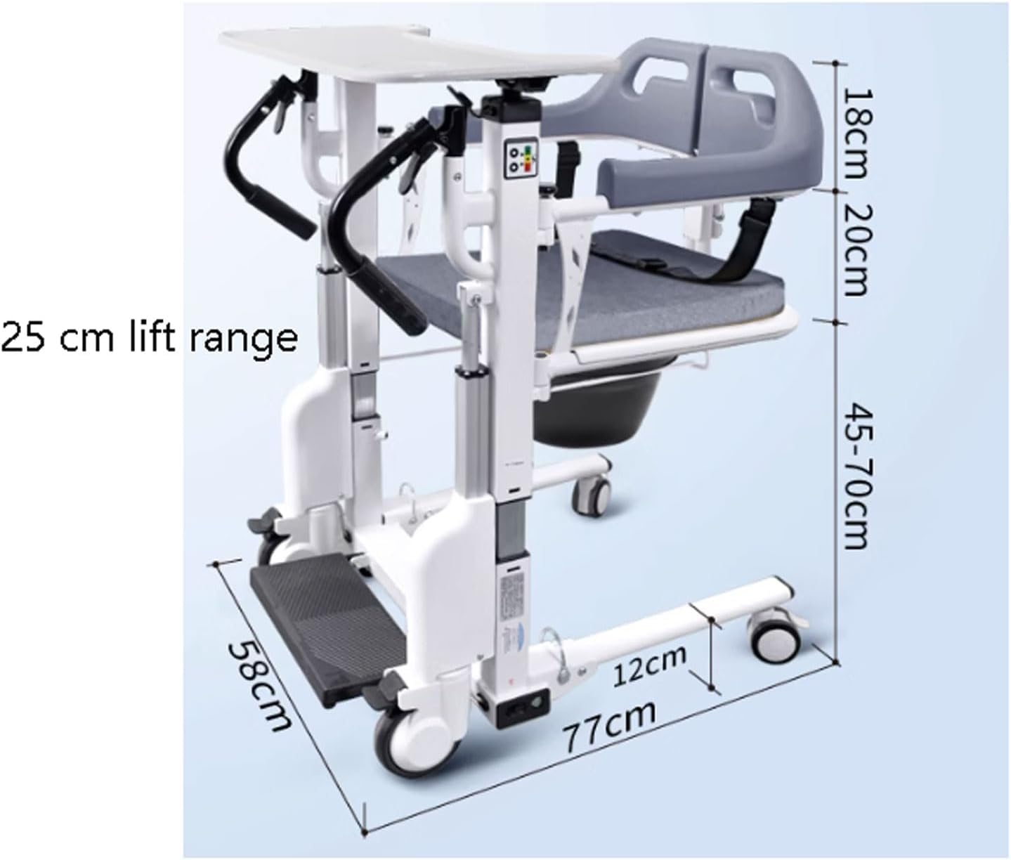 Electric Lift Wheelchair for Seniors & Patients - 180° Split Seat with Tray & Bedpan - Heavy Duty Steel Transport Chair for Home & Hospital Use