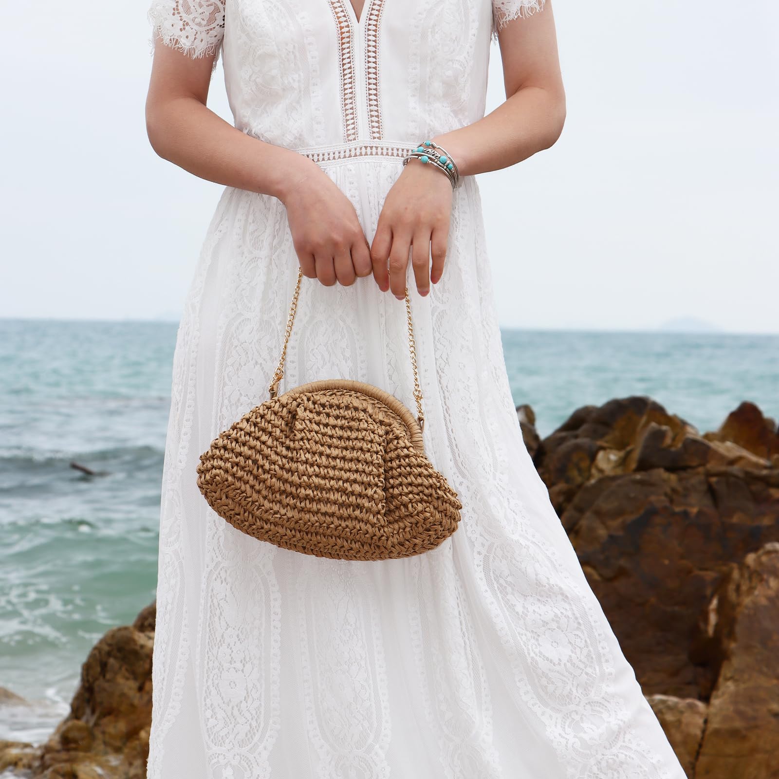 Empire Woven Straw Clutch Purse for Women - Crossbody Shoulder Bag, Summer Beach Handbag, Boho Chic Accessory for Vacation, Pool Party & Outdoor Events