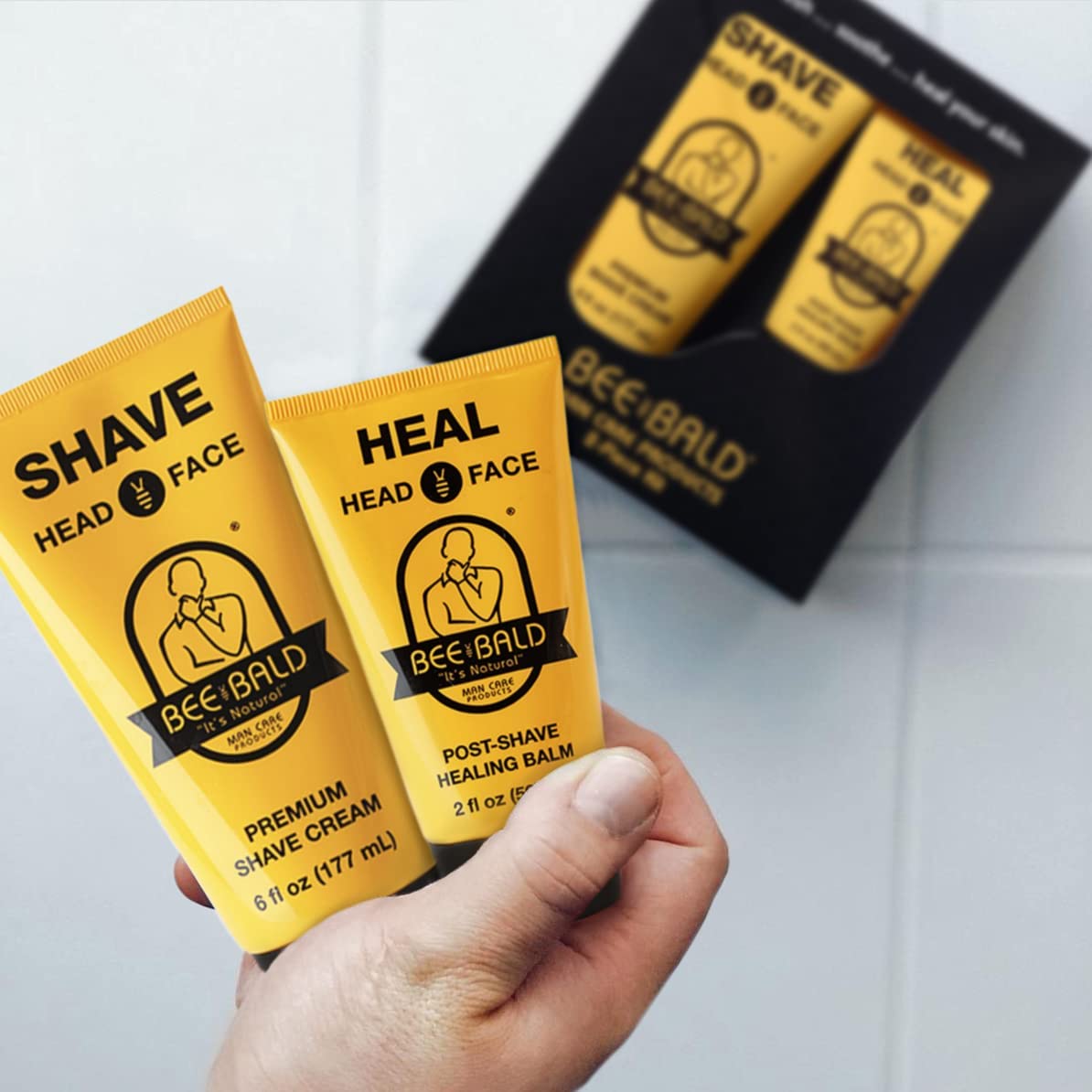 Bee Bald 2 Piece Daily Skin Care Regimen Kit for Men - Moisturizing & Exfoliating Face Wash & Shine Control Lotion - Perfect for Shaved Heads & Sensitive Skin Care Routine