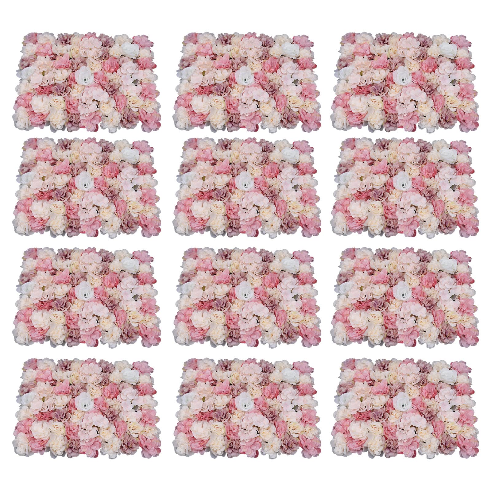 12 Pcs Artificial Silk Flower Wall Panels - Romantic Floral Backdrop for Wedding Venue, Photo Booth, Party Decor, Home & Event Decoration - Hanging Flower Wall for Background & Main Road Display