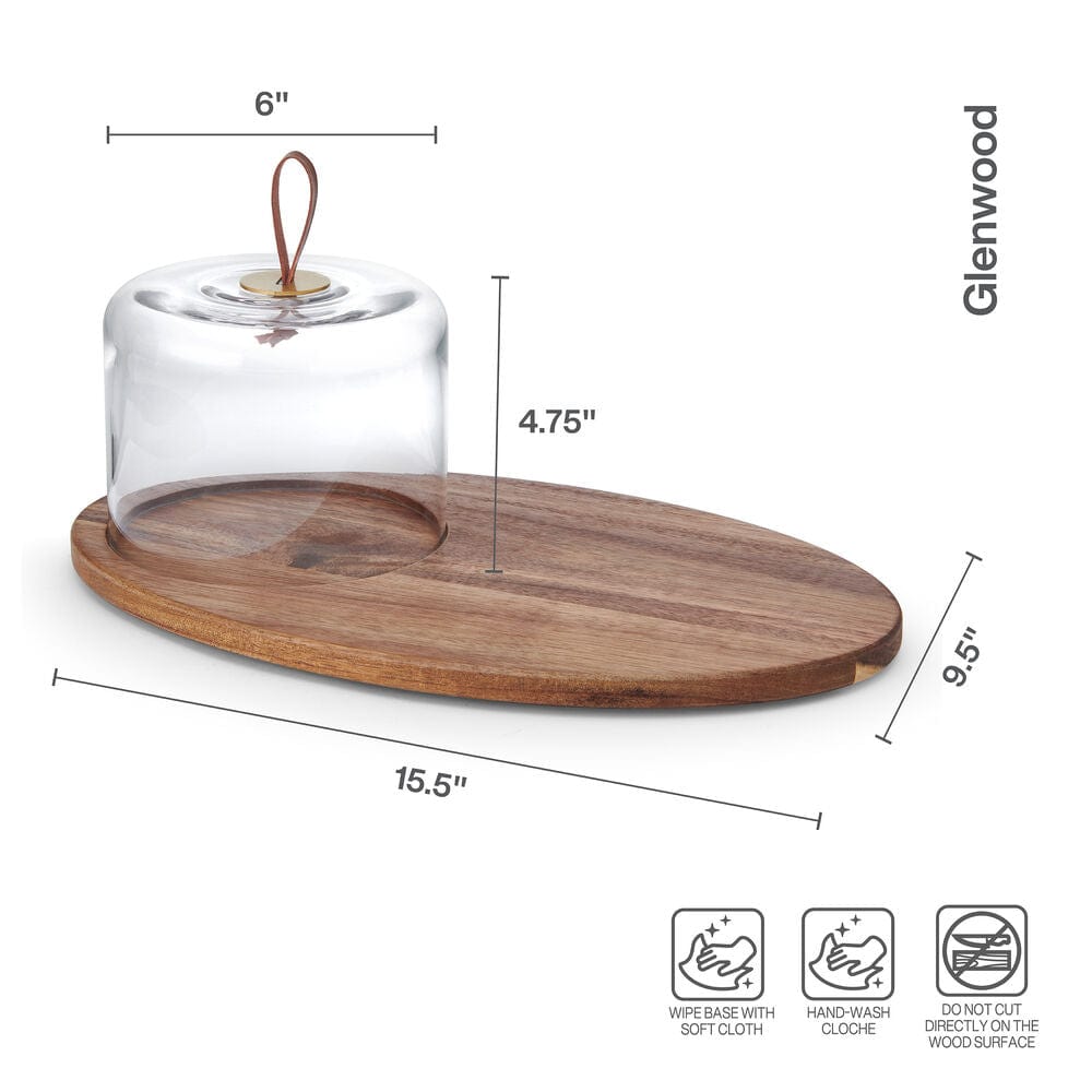 Glenwood Oval Serving Board with Glass Dome Cloche - Elegant Cheese & Charcuterie Display for Dinner Parties, Weddings & Home Decor