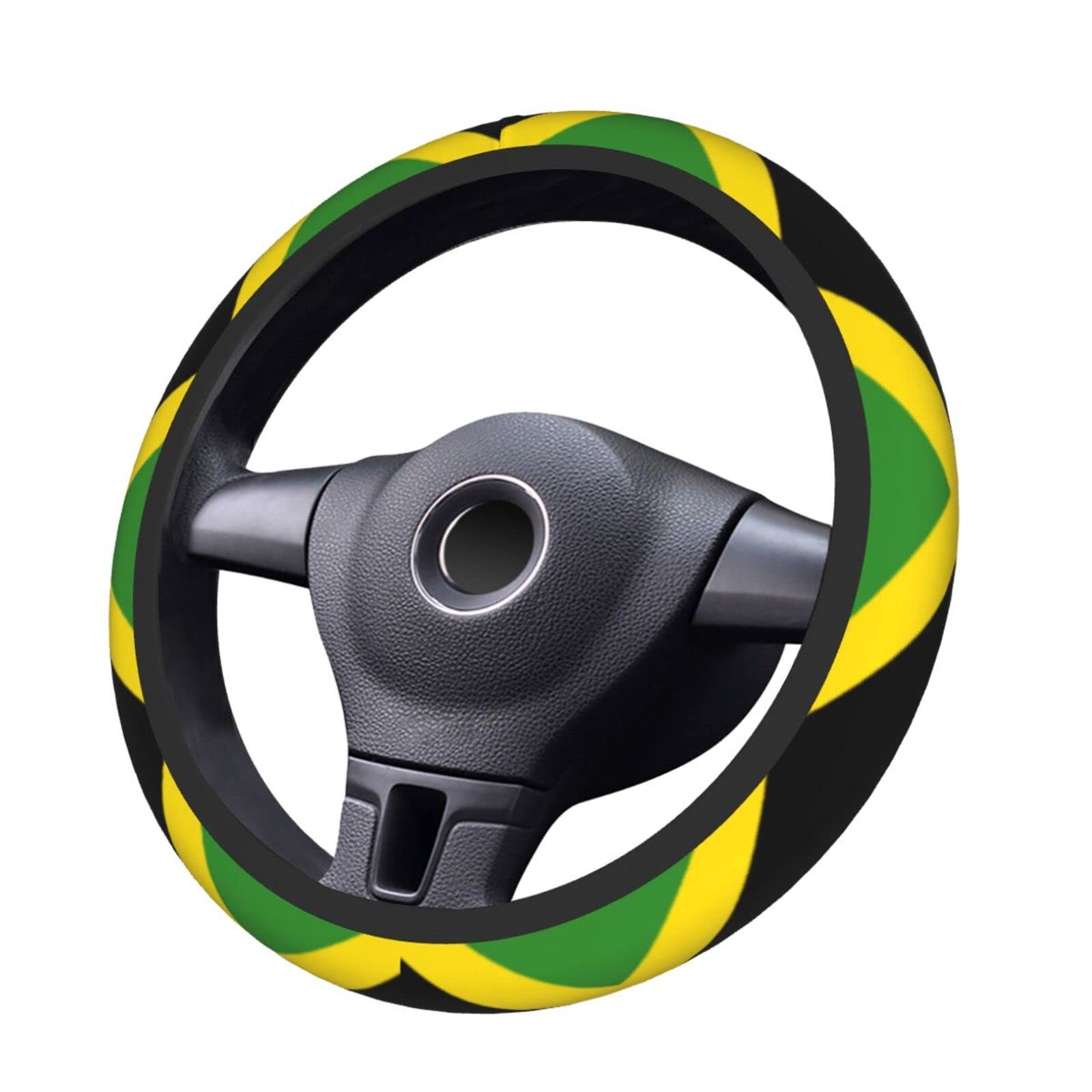 Jamaican Flag Steering Wheel Cover - Non-Slip, Durable Universal 15 Inch Car Accessory for Cars, Trucks & SUVs - Perfect for Caribbean Pride, Car Shows & Road Trips