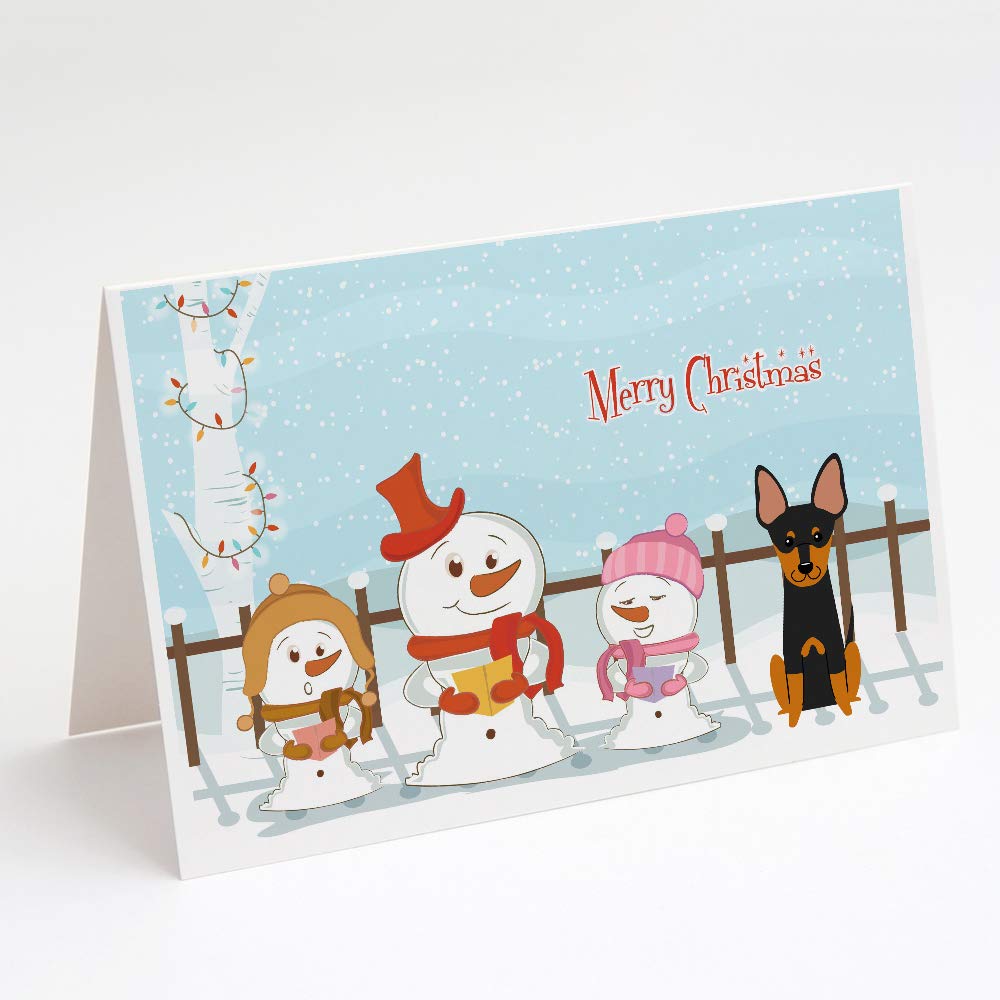 Merry Christmas Carolers English Toy Terrier Greeting Cards - Pack of 8 Blank A7 Note Cards (5x7 inches) with Envelopes - Whimsical Holiday Stationery for Christmas Greetings, Party Invitations & Festive Correspondence