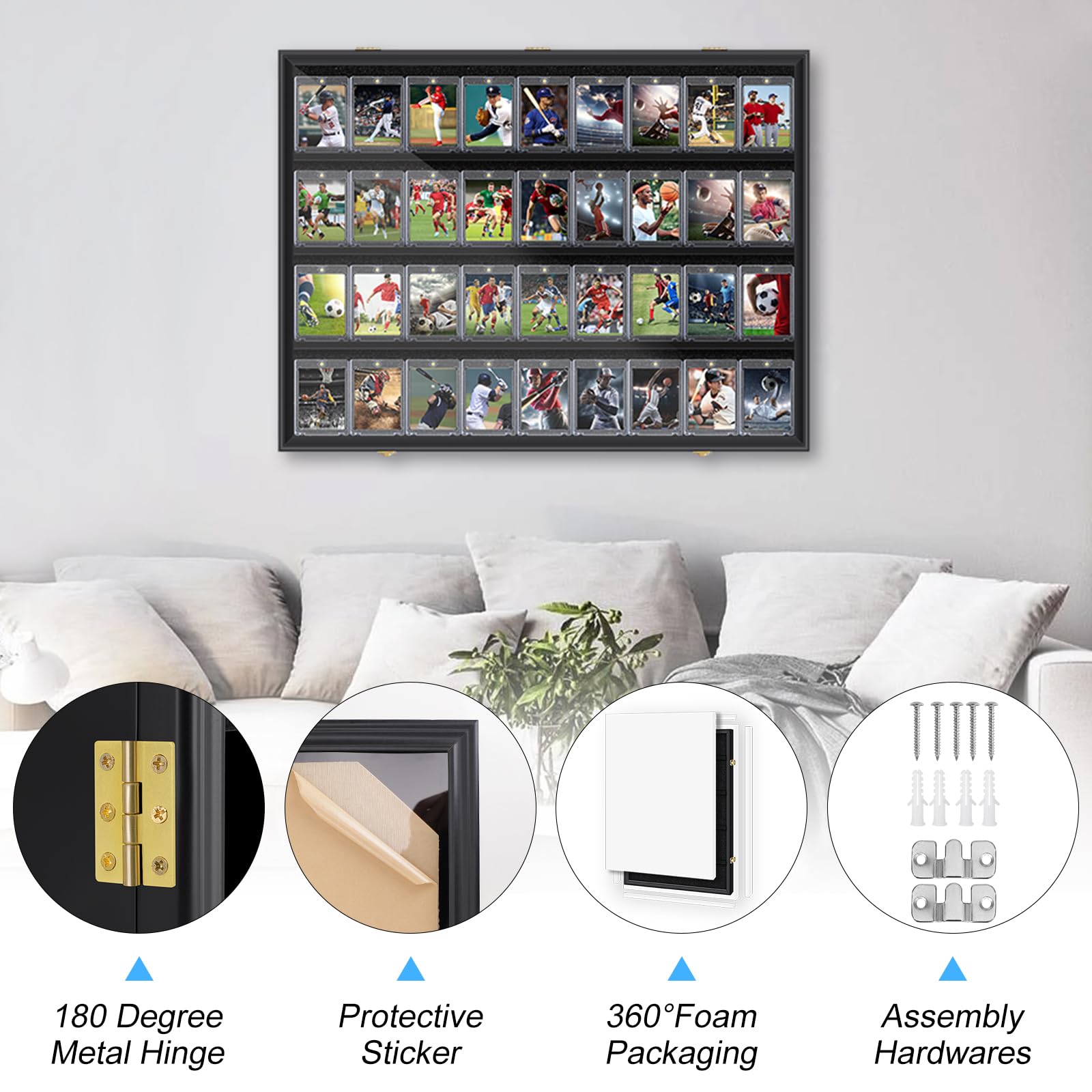 2 Pack Baseball Card Display Case - 36 Graded Card Frame with Lock & UV Protection - Trading Card Holder for Sports Collectibles (Baseball, Football) - Perfect for Showcasing, Storing & Protecting Valuable Cards at Home, Office or Conventions