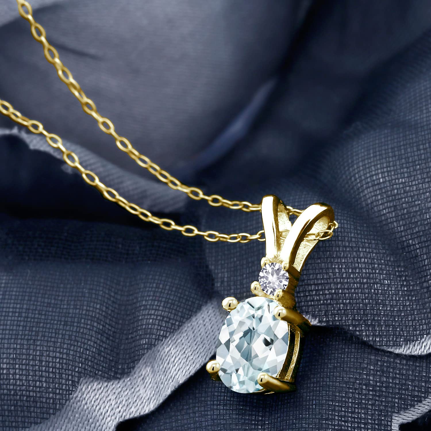 18K Gold Plated Sterling Silver Gemstone Birthstone & Created Sapphire Pendant Necklace for Women - 8x6mm Oval Center Stone with 2.5mm Round Accents | Elegant Fine Jewelry Gift for Mom, Wife, Girlfriend | 18