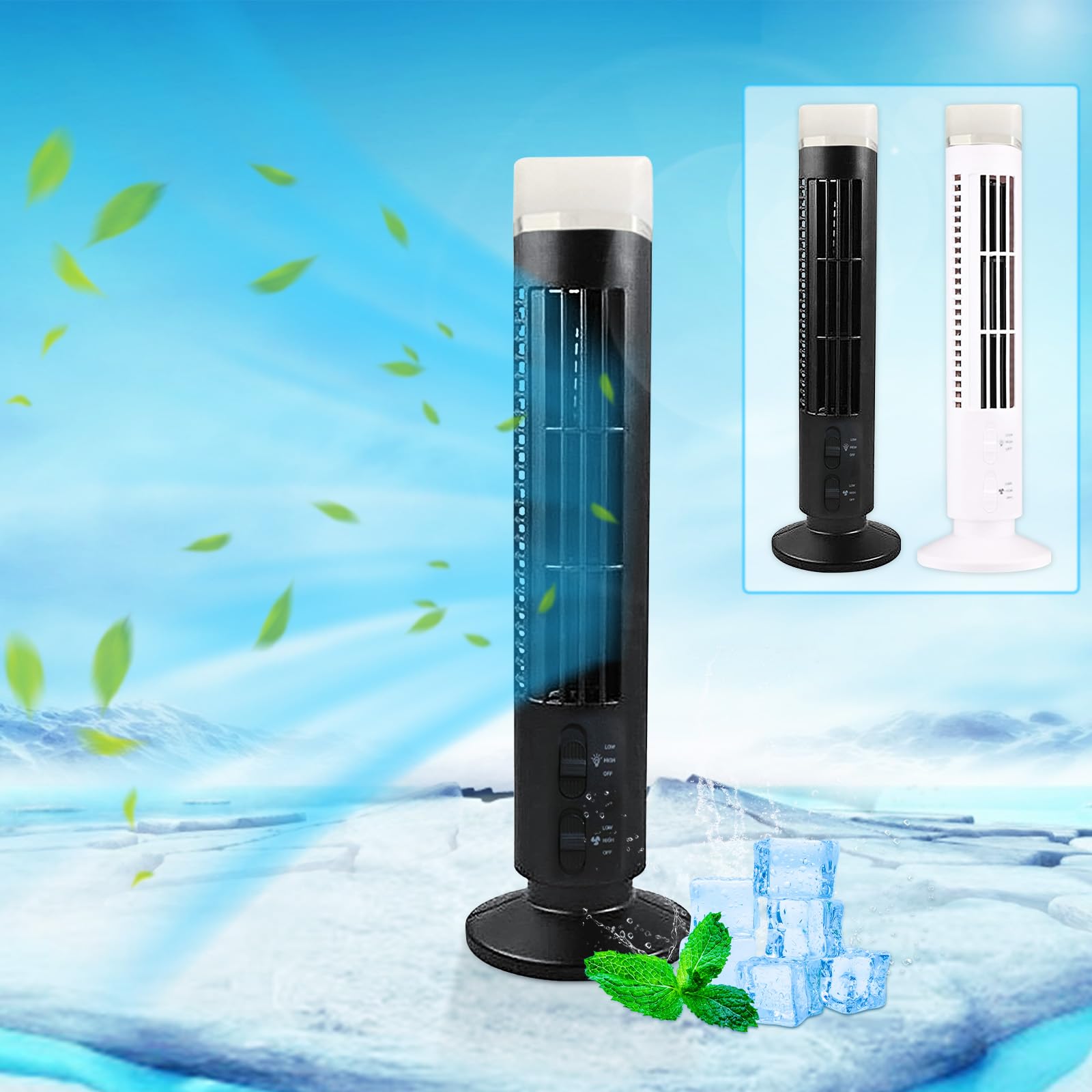 Portable Air Cooler Fan - Powerful 2-Speed Bladeless Tower Fan with LED Display, USB Powered, Space-Saving Design for Home, Office & Table Use | Quiet Cooling for Summer | Black