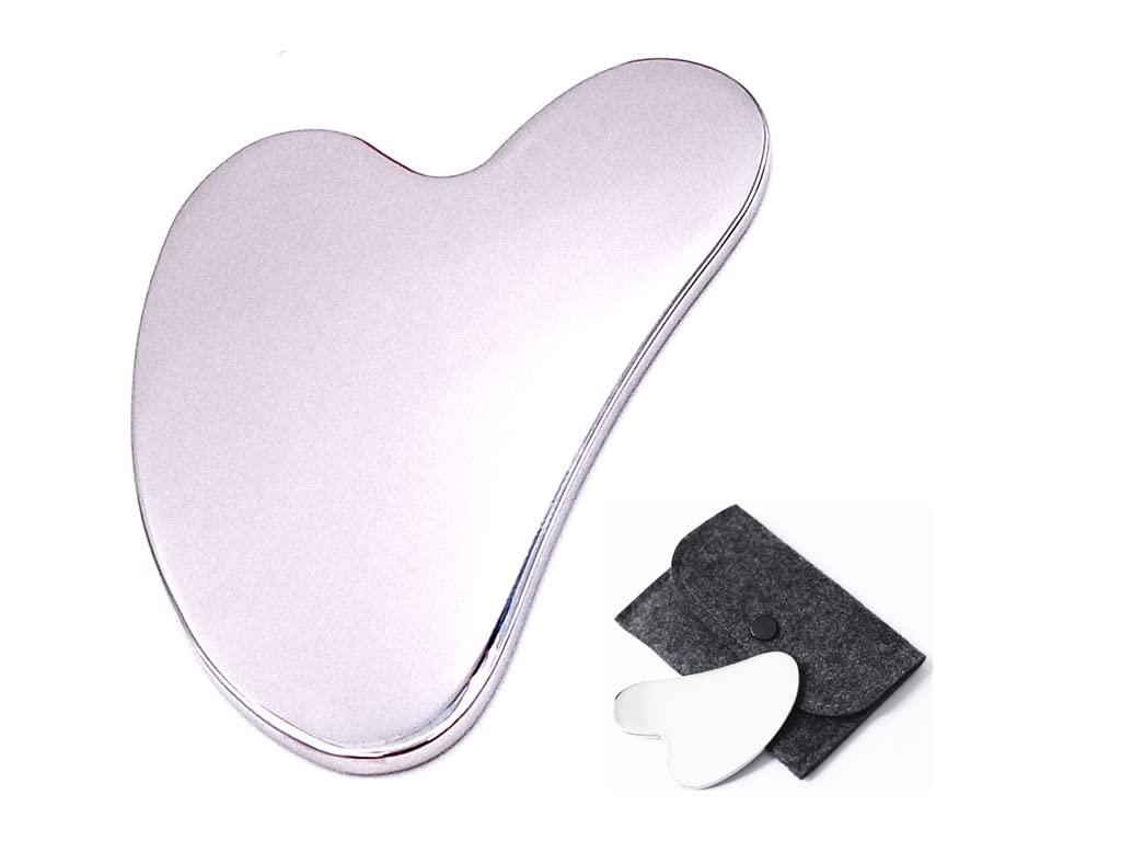 Premium Stainless Steel Gua Sha Tool with Travel Pouch - Anti-Aging Facial Massager for Skin Tightening, Lymphatic Drainage & Relaxation - Ideal for Face, Eye, Neck & Body Care - Perfect for Home Spa, Travel & Self-Care Routine