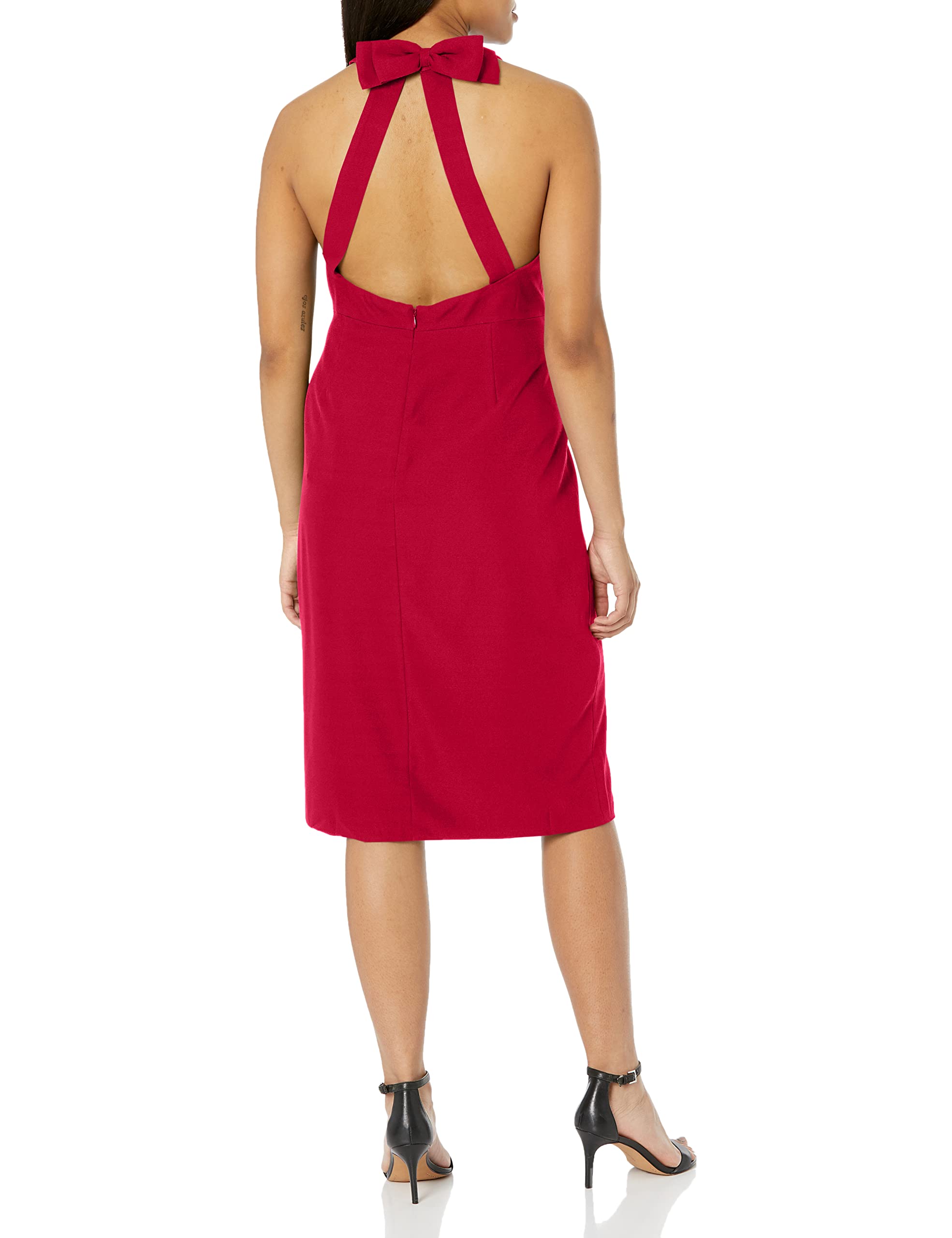 Dress the Population Women's Emme High Neck Tie Back Bodycon Midi Dress - Elegant Slim Fit Formal & Cocktail Party Attire for Evening Events