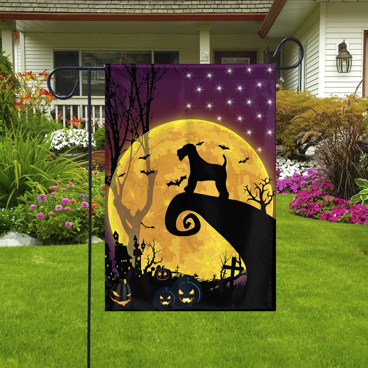 Happy Halloween Airedale Terrier Dog Flag - Moon Design Outdoor Yard Decoration for Dog Lovers | Perfect for Garden, Porch, and Halloween Party Decor