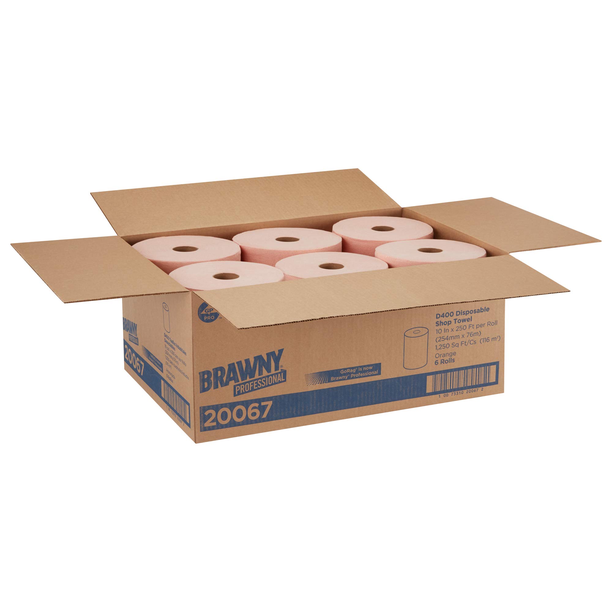 Brawny Professional D400 Disposable Shop Towel Refill | Heavy-Duty Industrial Cleaning Wipes | 250 Feet Per Roll, 6 Rolls/Case | Ideal for Garages, Workshops & Automotive Cleaning