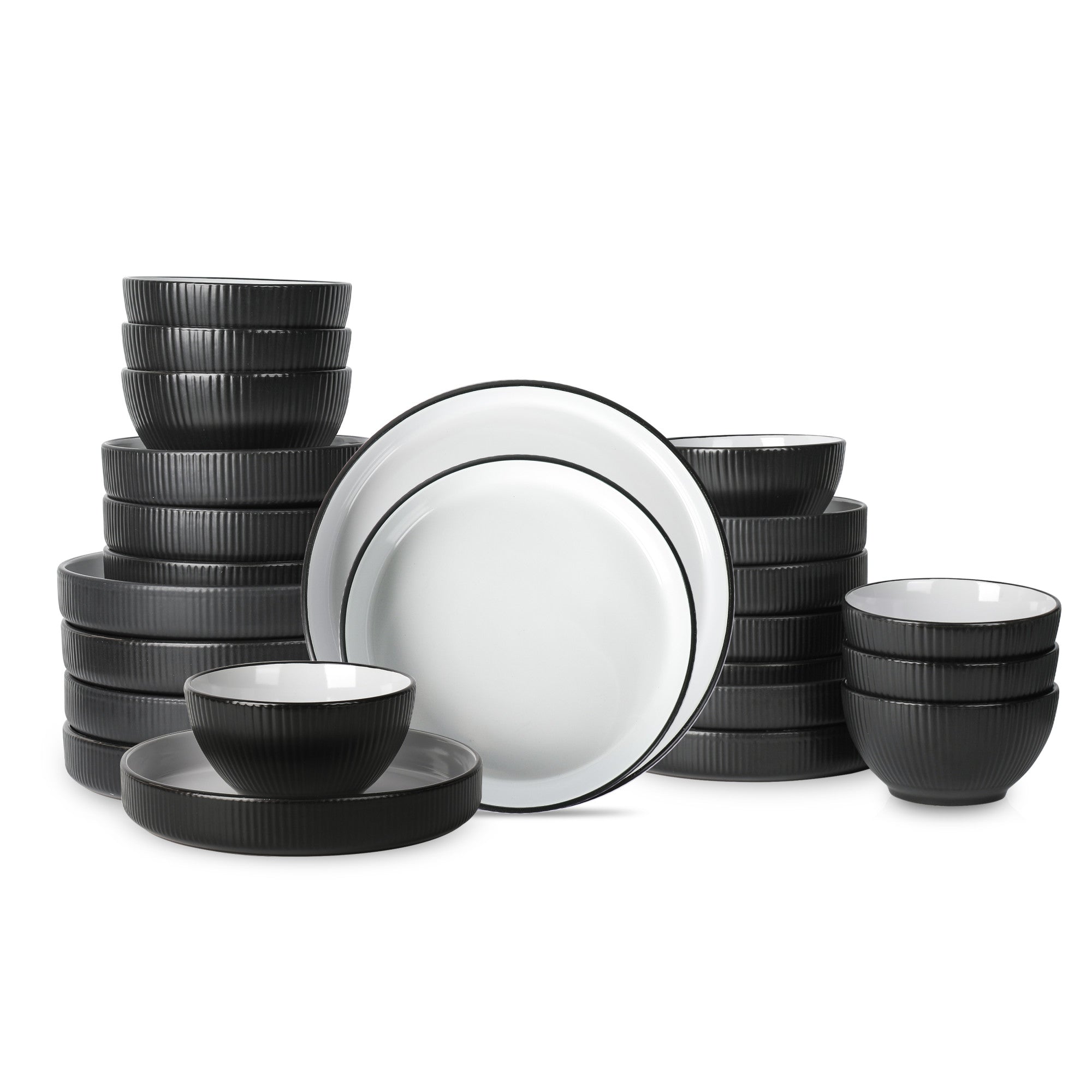Premium Larosso Stoneware Dinnerware Set - 16-Piece Black & White Porcelain Plates, Bowls & Mugs - Elegant Dinner Set for Home, Restaurant & Special Occasions