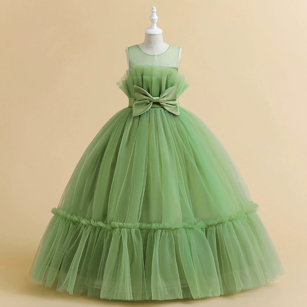 Green Princess Round Floor Length Tulle Flower Girl Dress - Perfect for Weddings, Baptisms & Special Occasions