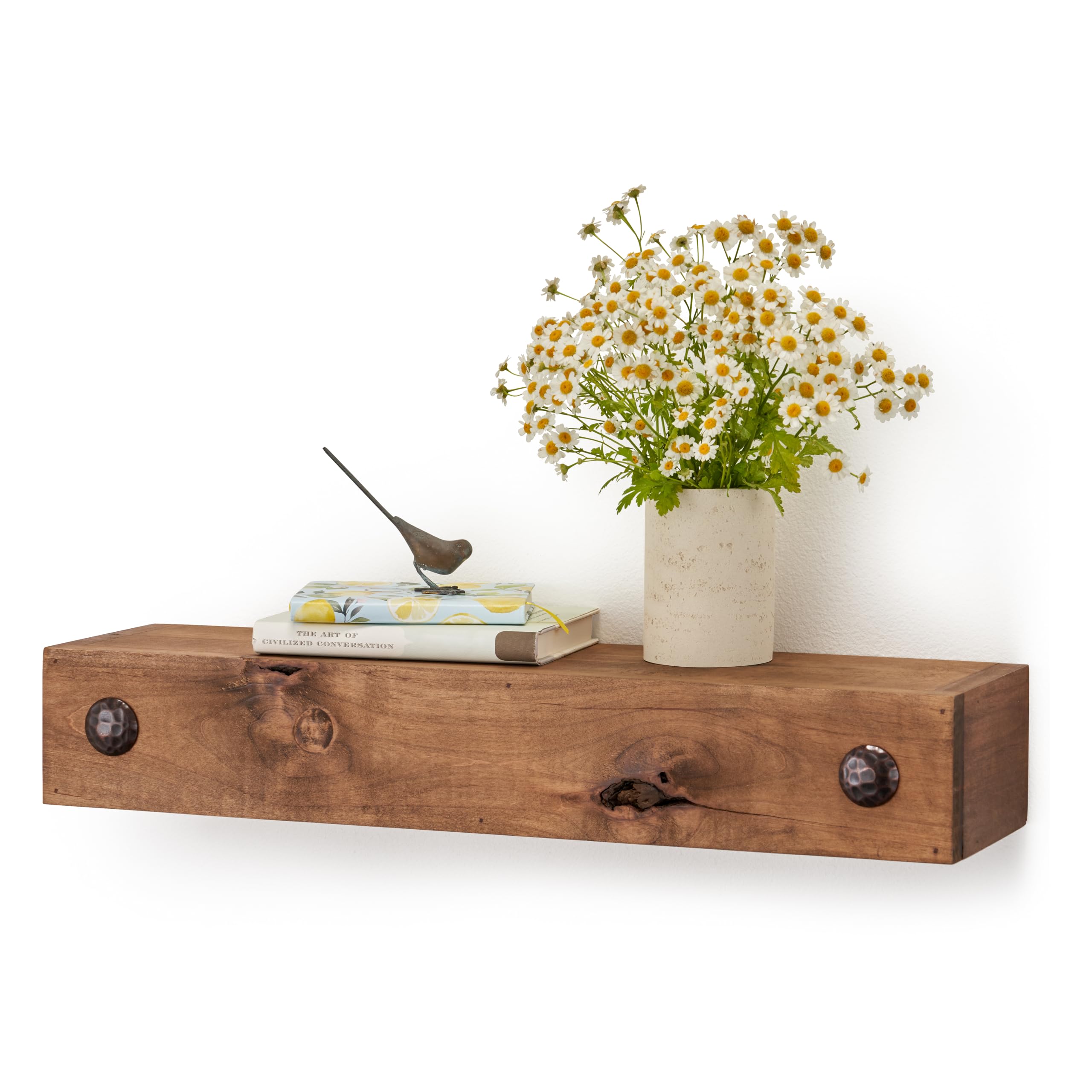 24-Inch Floating Wall Shelf - Rustic Farmhouse Style Solid Wood Bookshelf for Bedroom, Bathroom, Kitchen & Living Room - 4