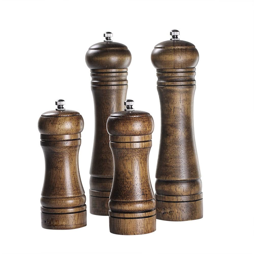 Premium 4-Piece Manual Wooden Salt and Pepper Grinder Set with Ceramic Grinding Core - Adjustable Coarseness for Freshly Ground Spices - Ideal for Kitchen, Dining Table, Picnic, BBQ & Gift Giving