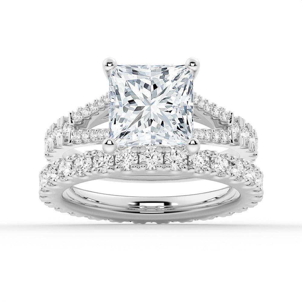Princess Cut Split Shank Moissanite Engagement & Wedding Ring Set for Couples - Men's Matching Band - Perfect for Proposals, Anniversaries & Romantic Occasions