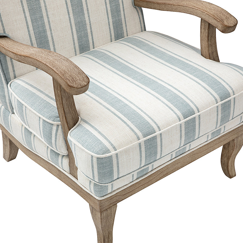 Randolph Romantic Upholstered Stripes Armchair with Solid Wood Armrests - Comfortable Living Room Accent Chair for Home Decor & Relaxation