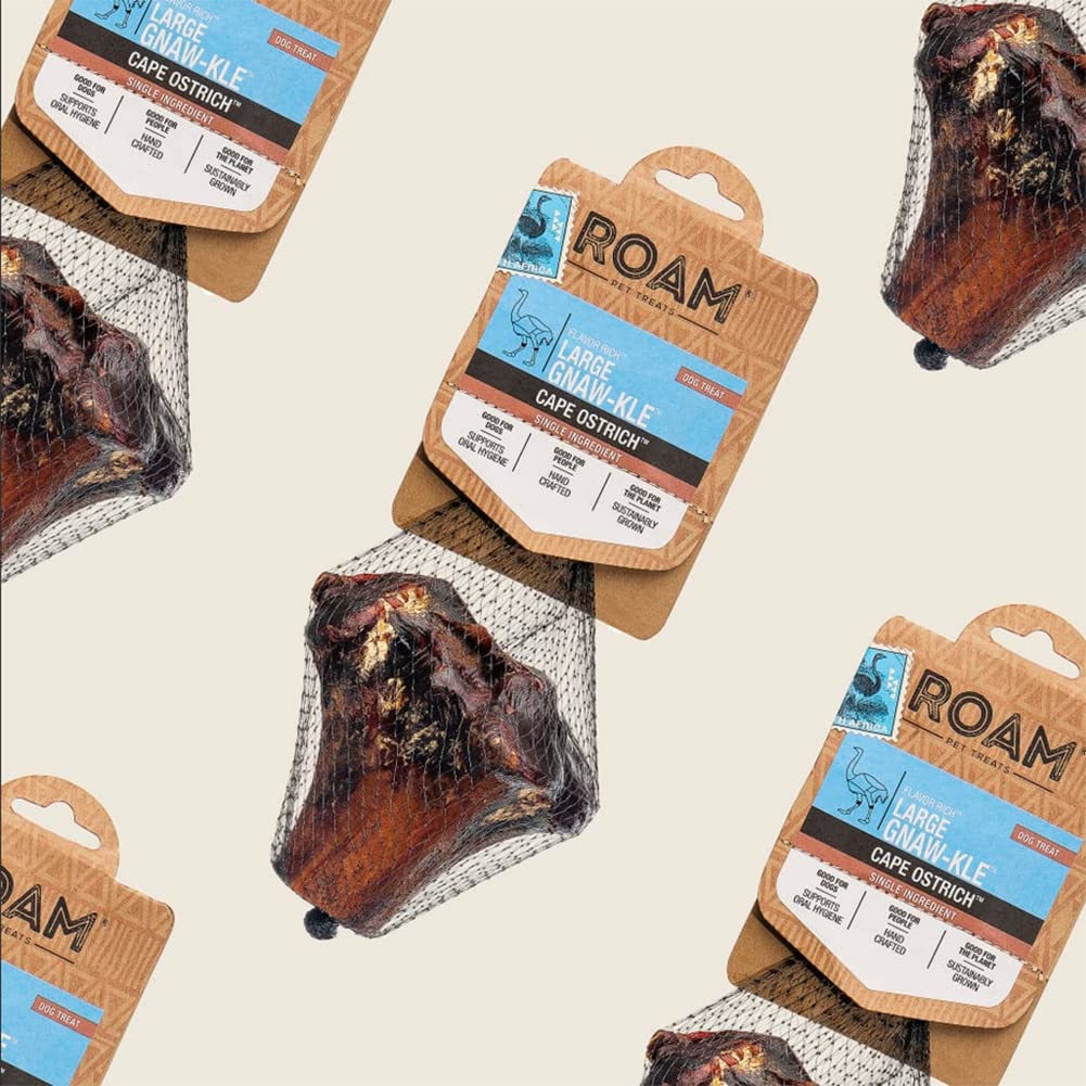 ROAM Pet Treats Large Ostrich Knuckle Dog Chew - Natural, Long-Lasting, High-Protein Treat for Medium to Large Dogs - 10.2oz (3-Pack) - Perfect for Training, Dental Health & Anxiety Relief