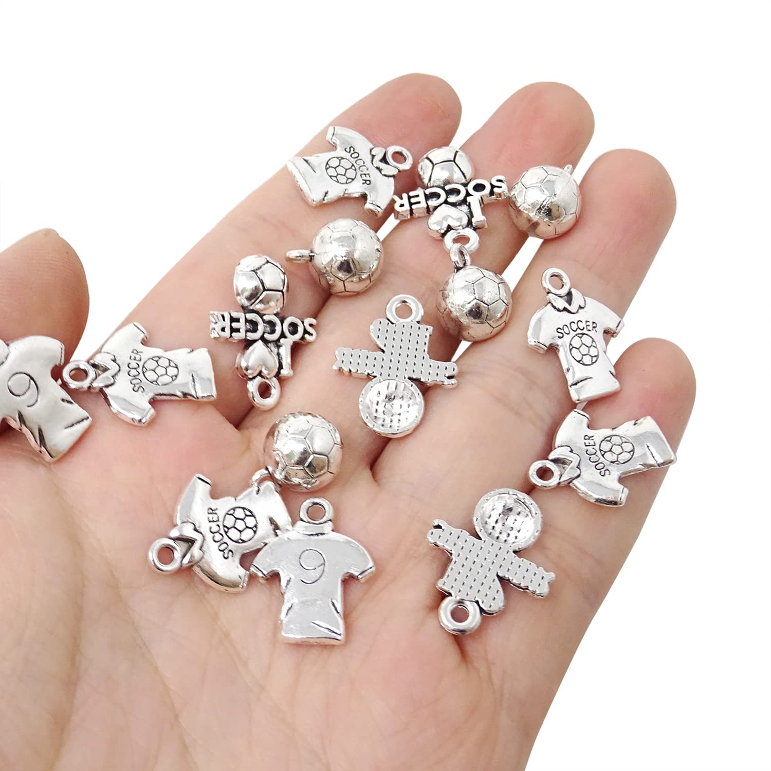 Honbay 60PCS Alloy Soccer Ball Charms - Football Jersey Pendants for DIY Jewelry Making (Necklace, Earrings, Bracelet) - Perfect for Sports Fans, Crafters & Soccer Team Gifts (3 Styles)