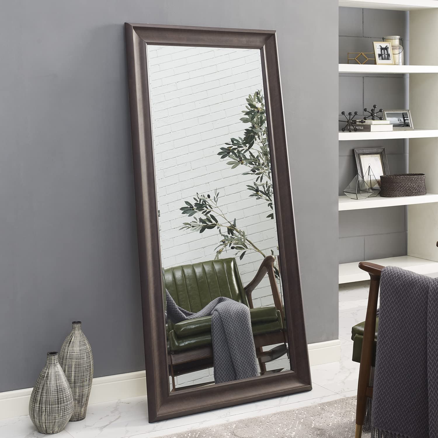 Full Length Floor Mirror with Smooth Faux Wood Frame - Oversized XL Rectangular Mirror for Bedroom, Living Room, or Entryway - Wall Mounted or Freestanding - Espresso Finish - Perfect for Home Decor, Outfit Checks, and Space Enhancement
