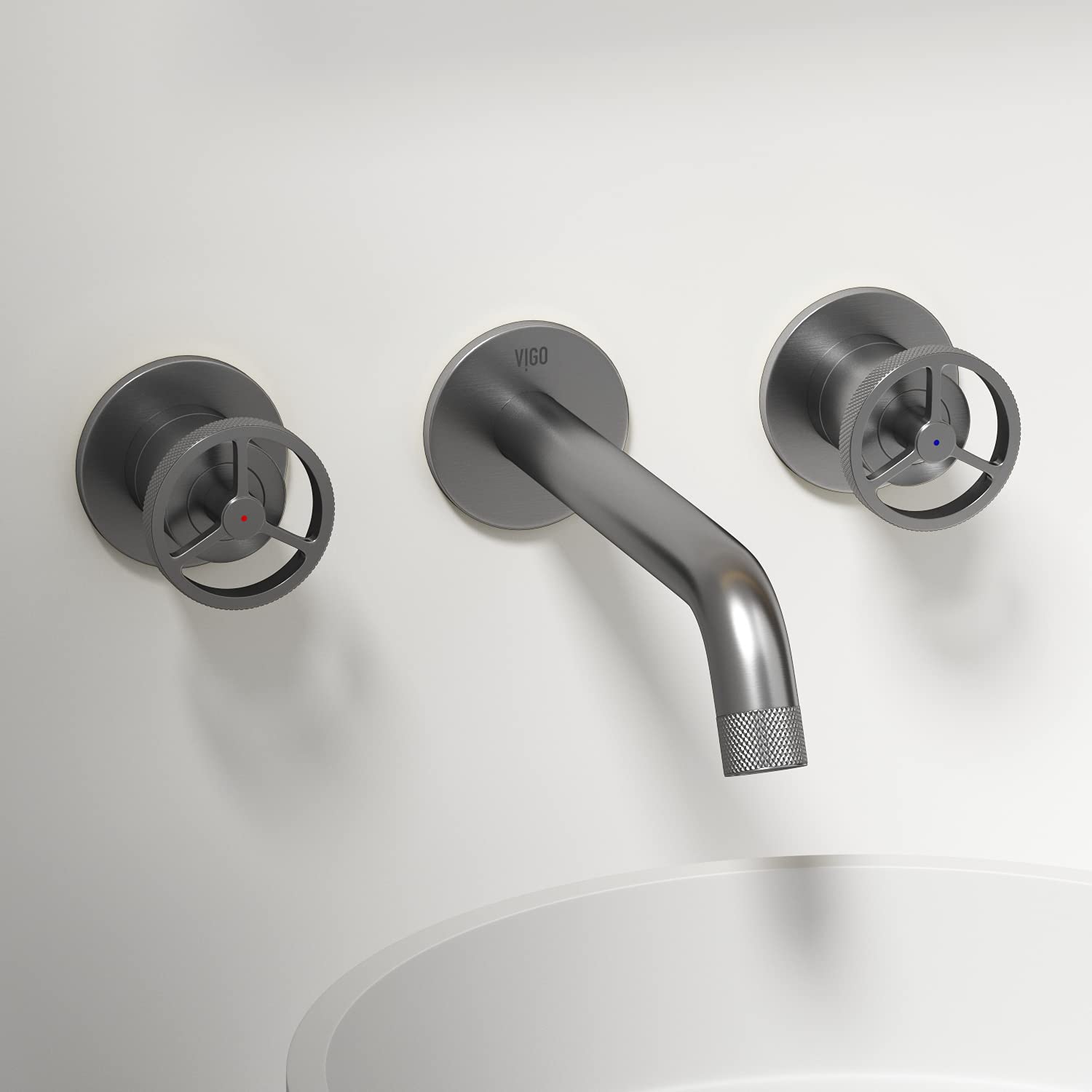 VIGO Cass Brushed Nickel Two Handle Wall Mount Bathroom Faucet - VG05007BN | Modern Bathroom Sink Faucet for Vanity & Powder Room Installation